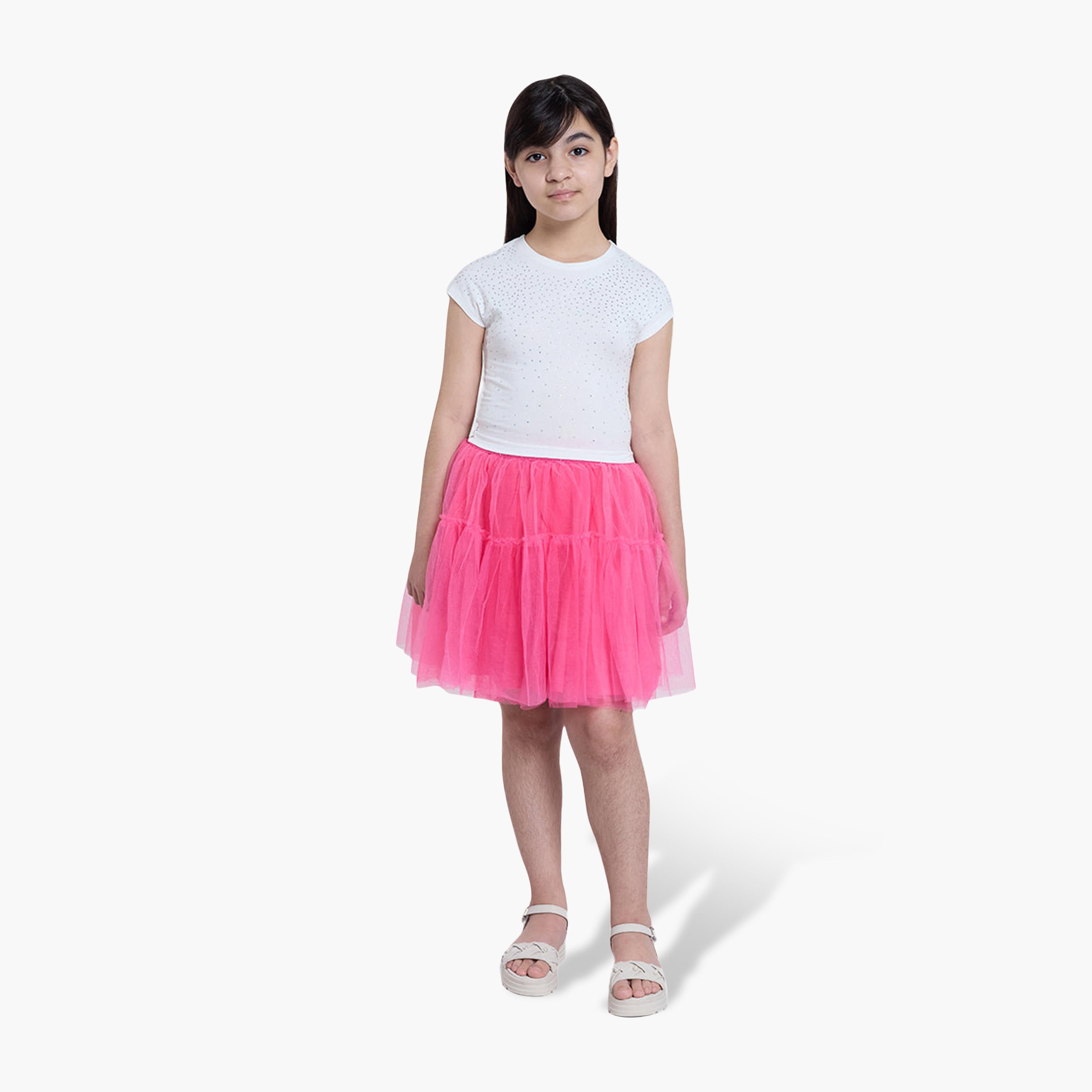 OVS Cotton Rhinestone Embellished Half Sleeves T-Shirt-girls-clothing-tshirts-image-2