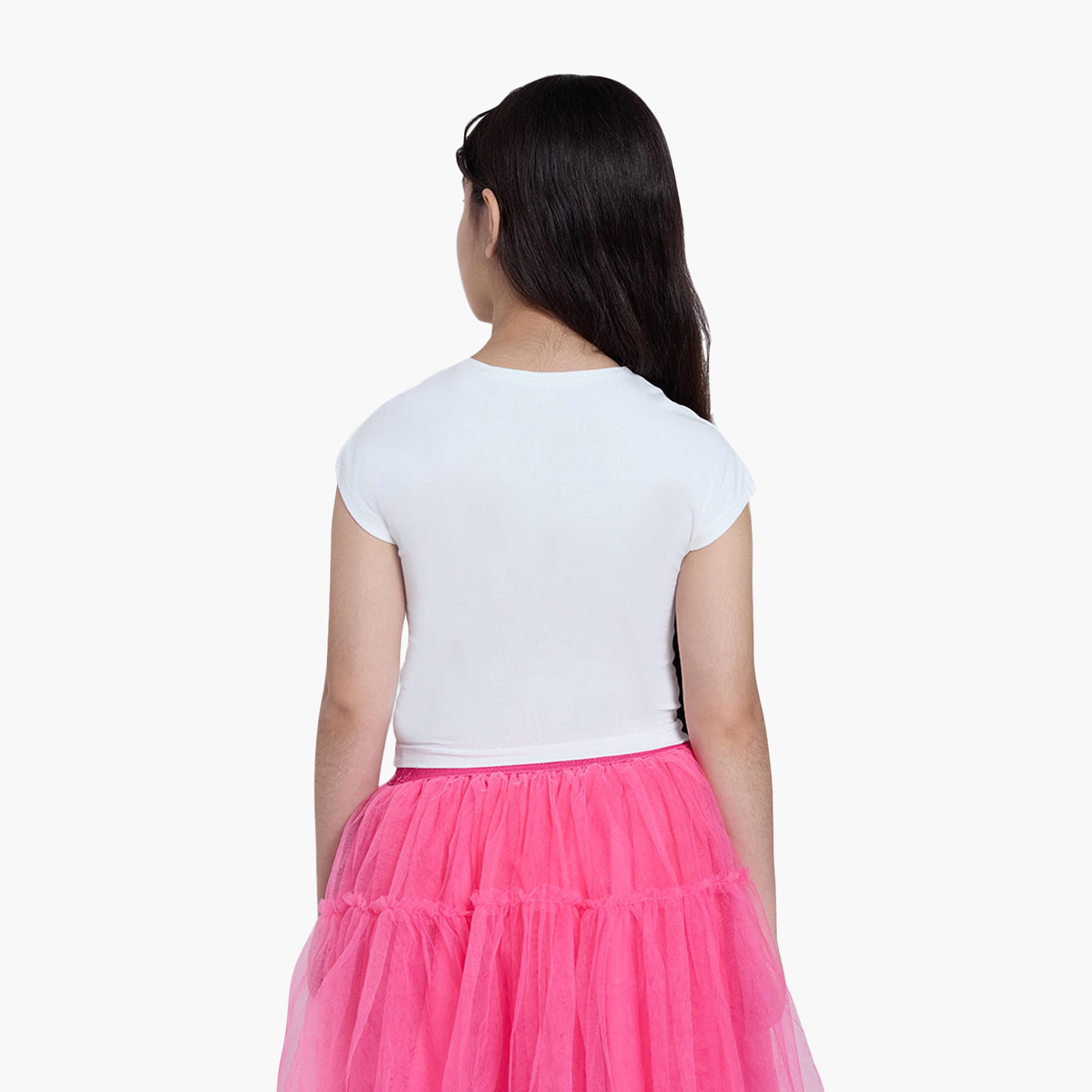 OVS Cotton Rhinestone Embellished Half Sleeves T-Shirt-girls-clothing-tshirts-image-3