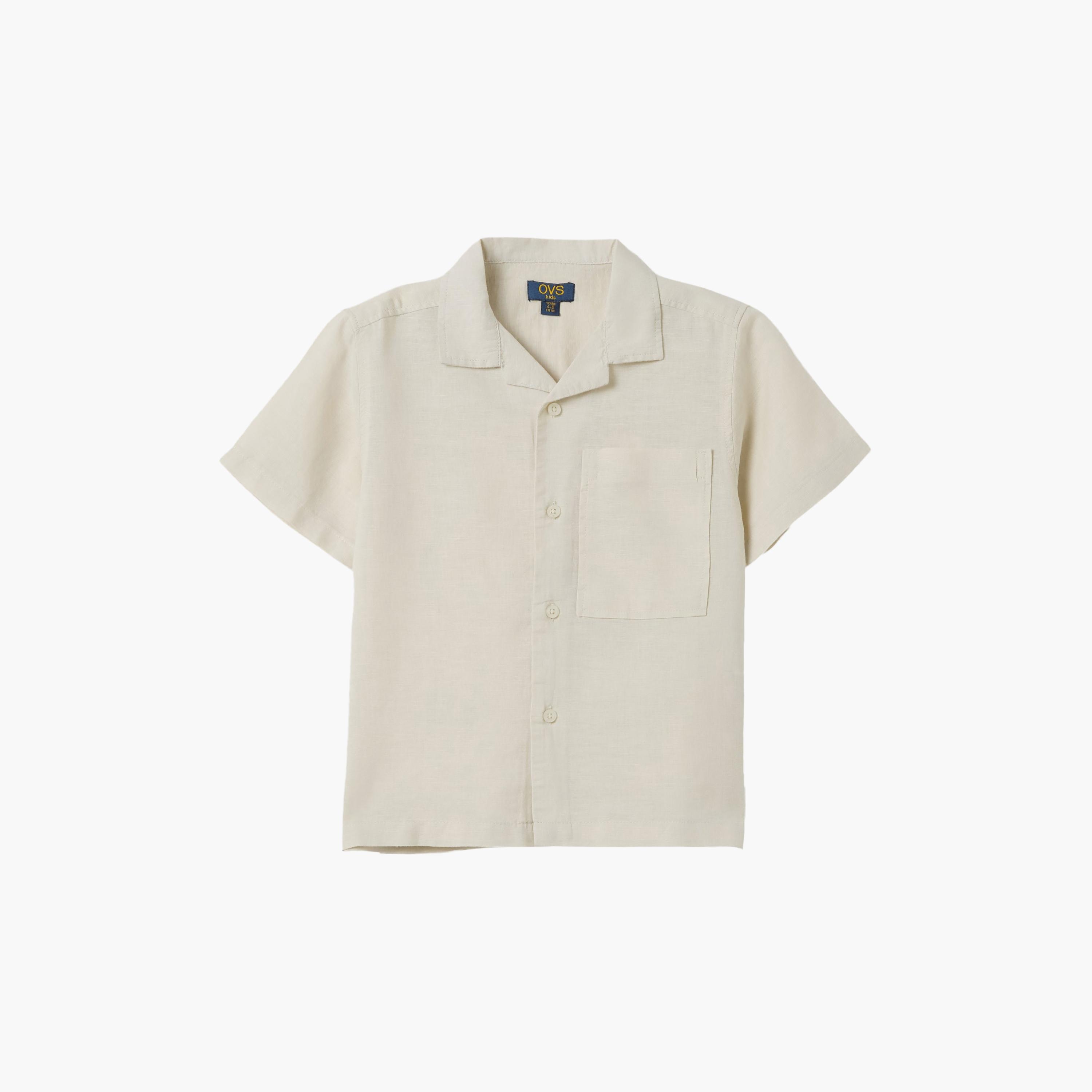 قميص قطن سادة بجيوب وأكمام قصيرة من اوه في اس-boys-clothing-shirts-image-1