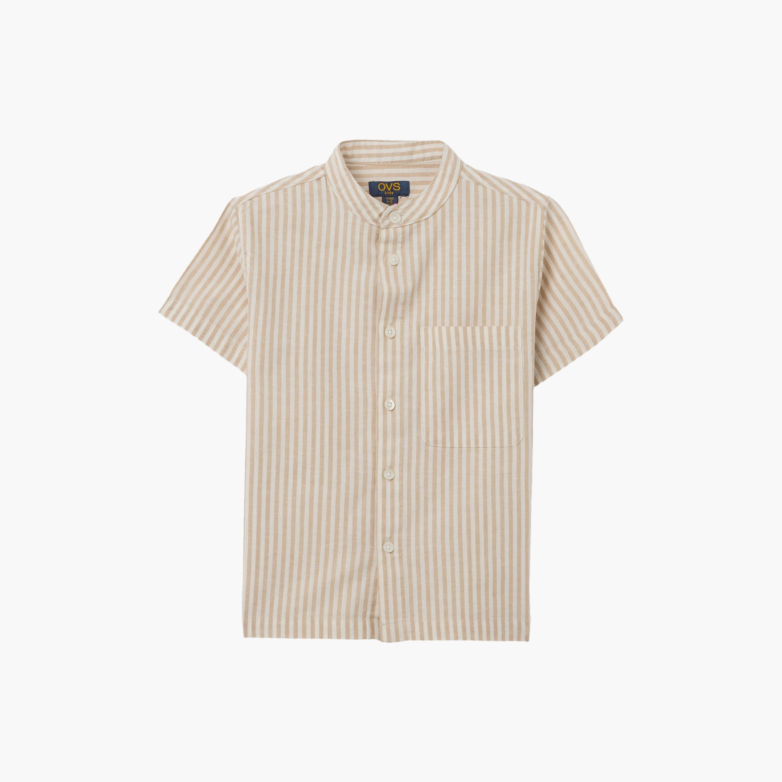 قميص قطن سادة مخطط بأكمام قصيرة من اوه في اس-boys-clothing-shirts-image-1