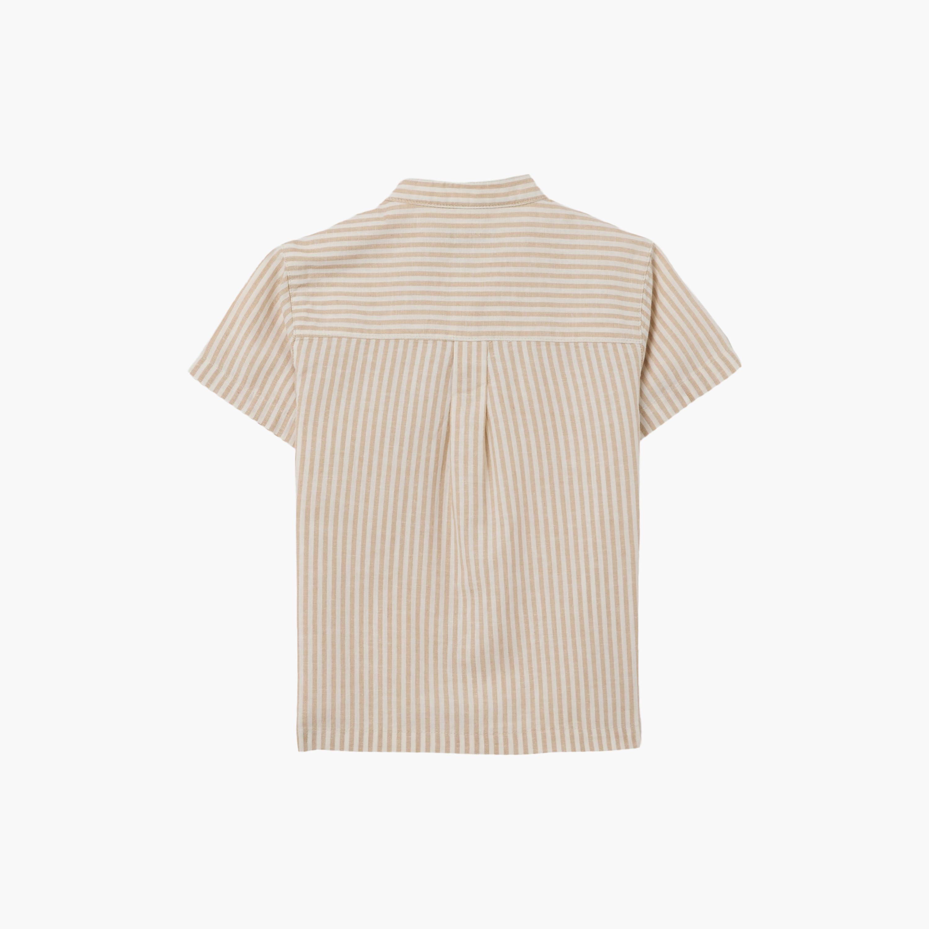 قميص قطن سادة مخطط بأكمام قصيرة من اوه في اس-boys-clothing-shirts-image-2