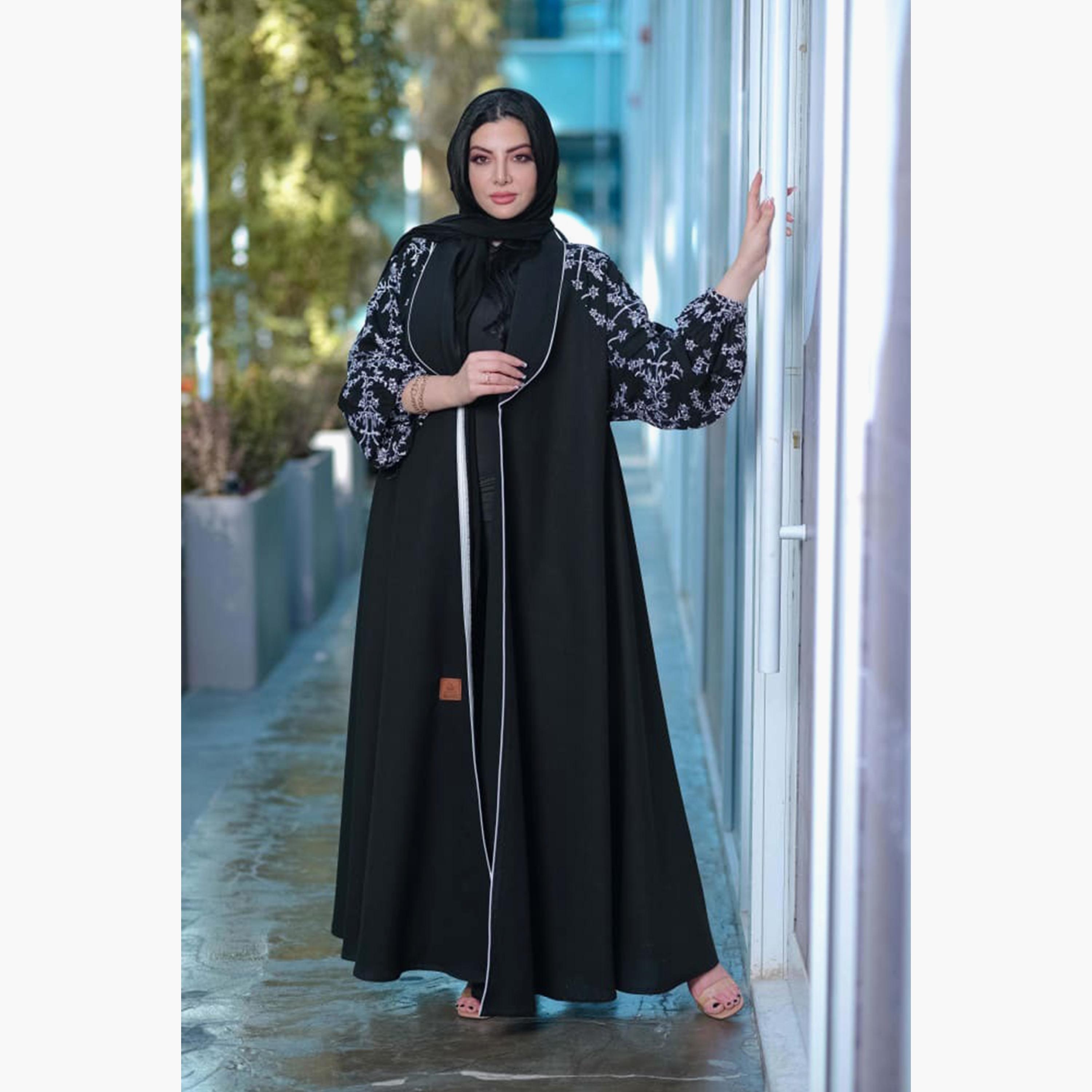 Zahiyh Embellished Blue Women's Cloche Abaya with Tarha-women-arabicclothing-abayas-image-1
