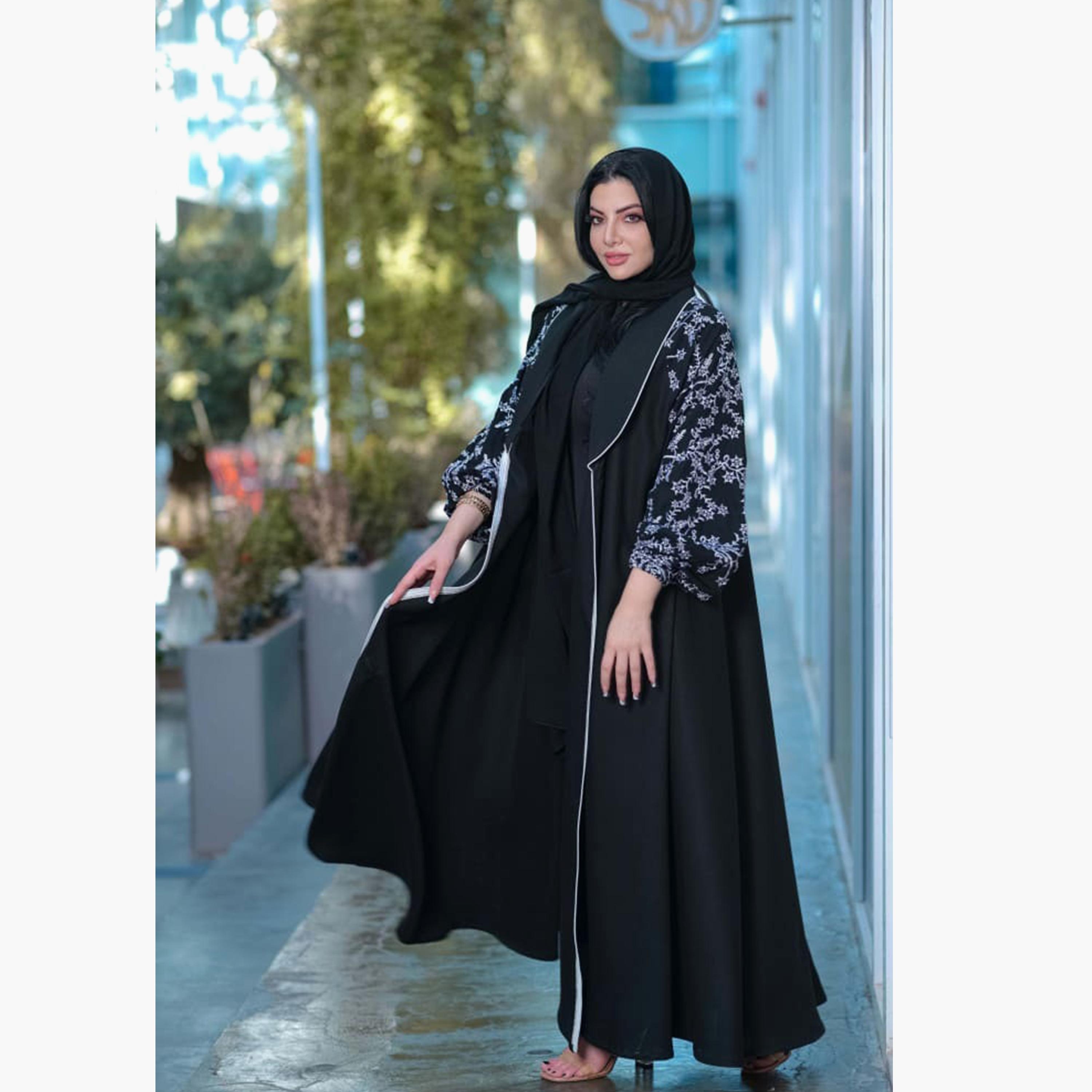 Zahiyh Embellished Blue Women's Cloche Abaya with Tarha-women-arabicclothing-abayas-image-3