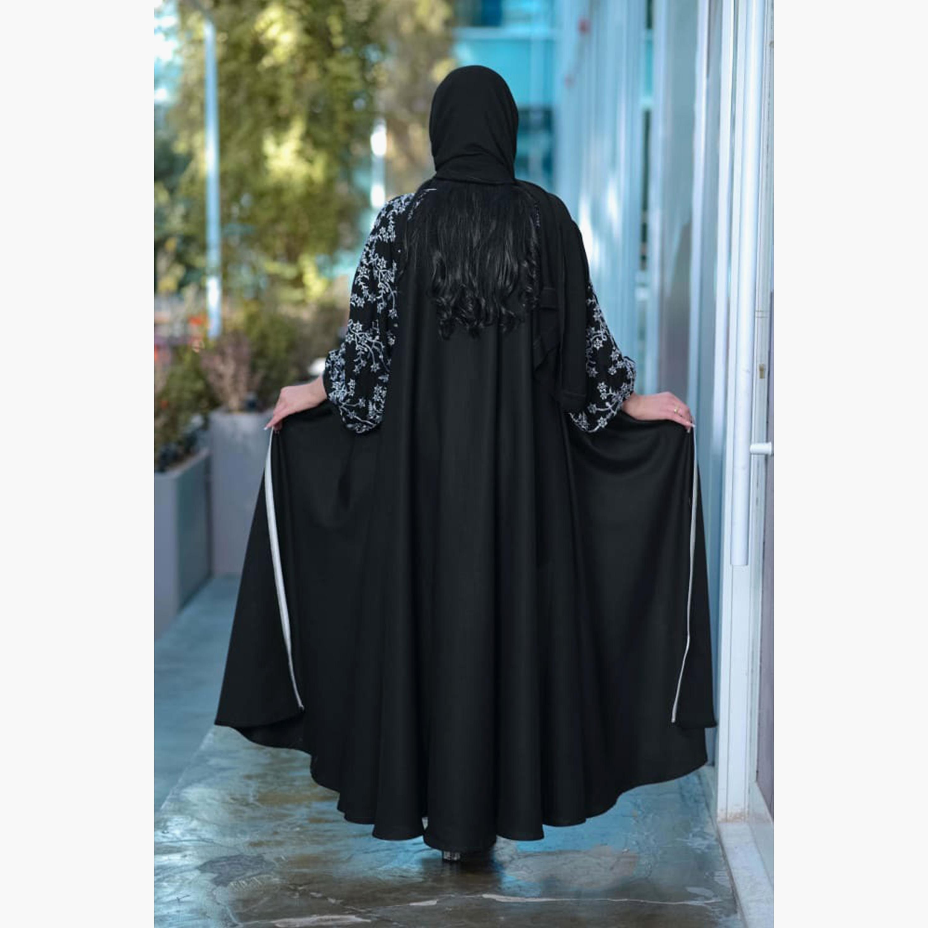 Zahiyh Embellished Blue Women's Cloche Abaya with Tarha-women-arabicclothing-abayas-image-4