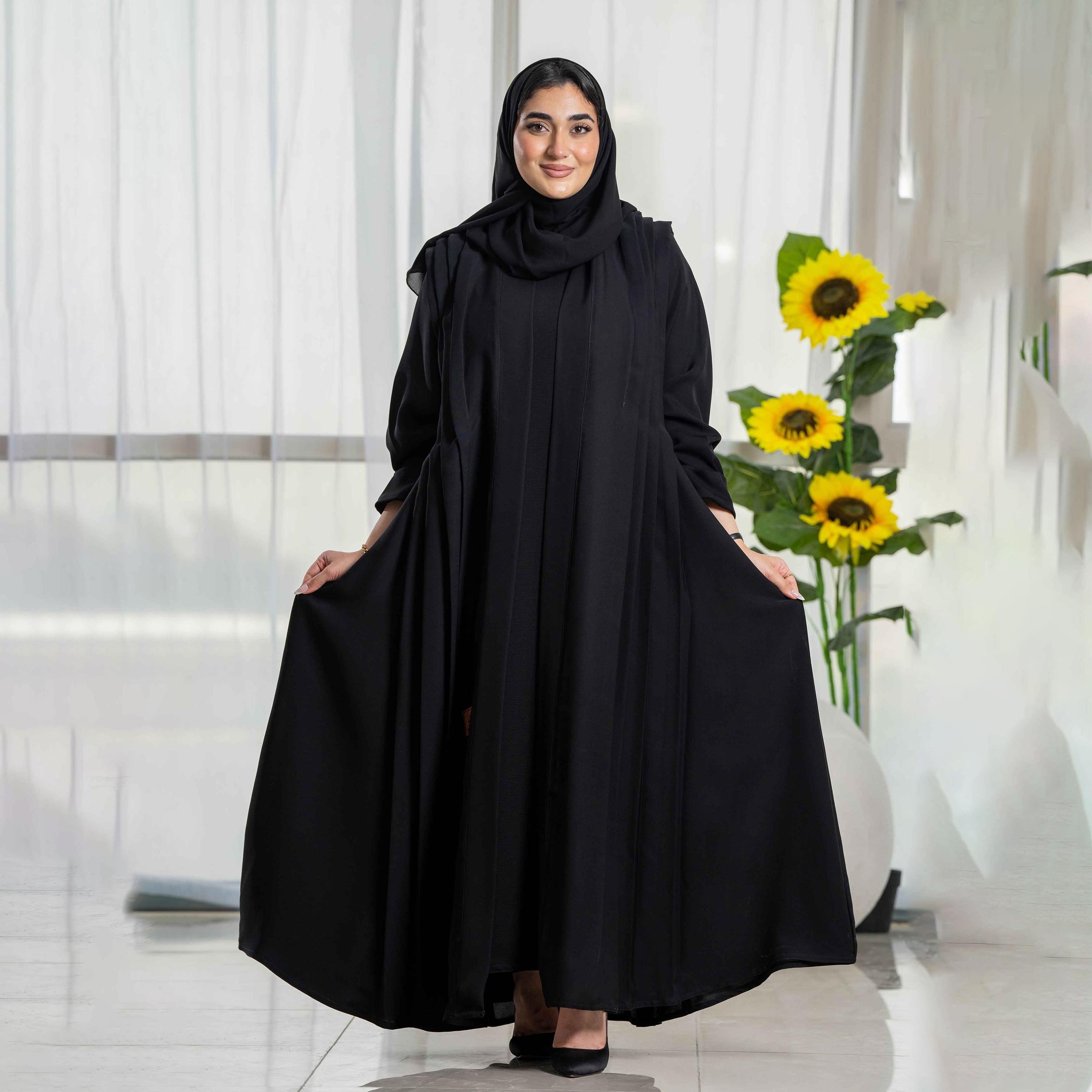 Zahiyh Plain Black Women's Cloche Abaya with Tarha-women-arabicclothing-prayerclothing-image-1