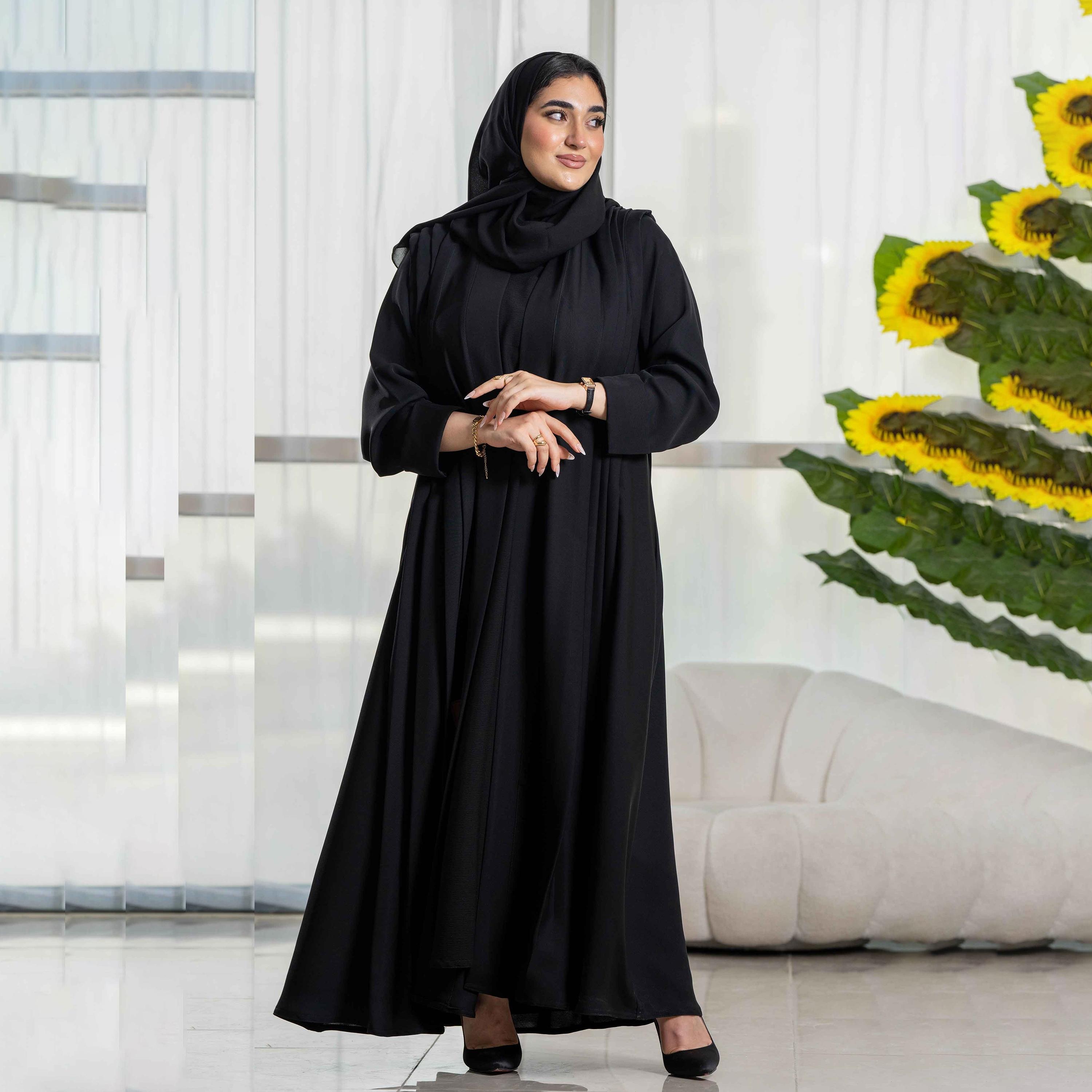 Zahiyh Plain Black Women's Cloche Abaya with Tarha-women-arabicclothing-prayerclothing-image-2