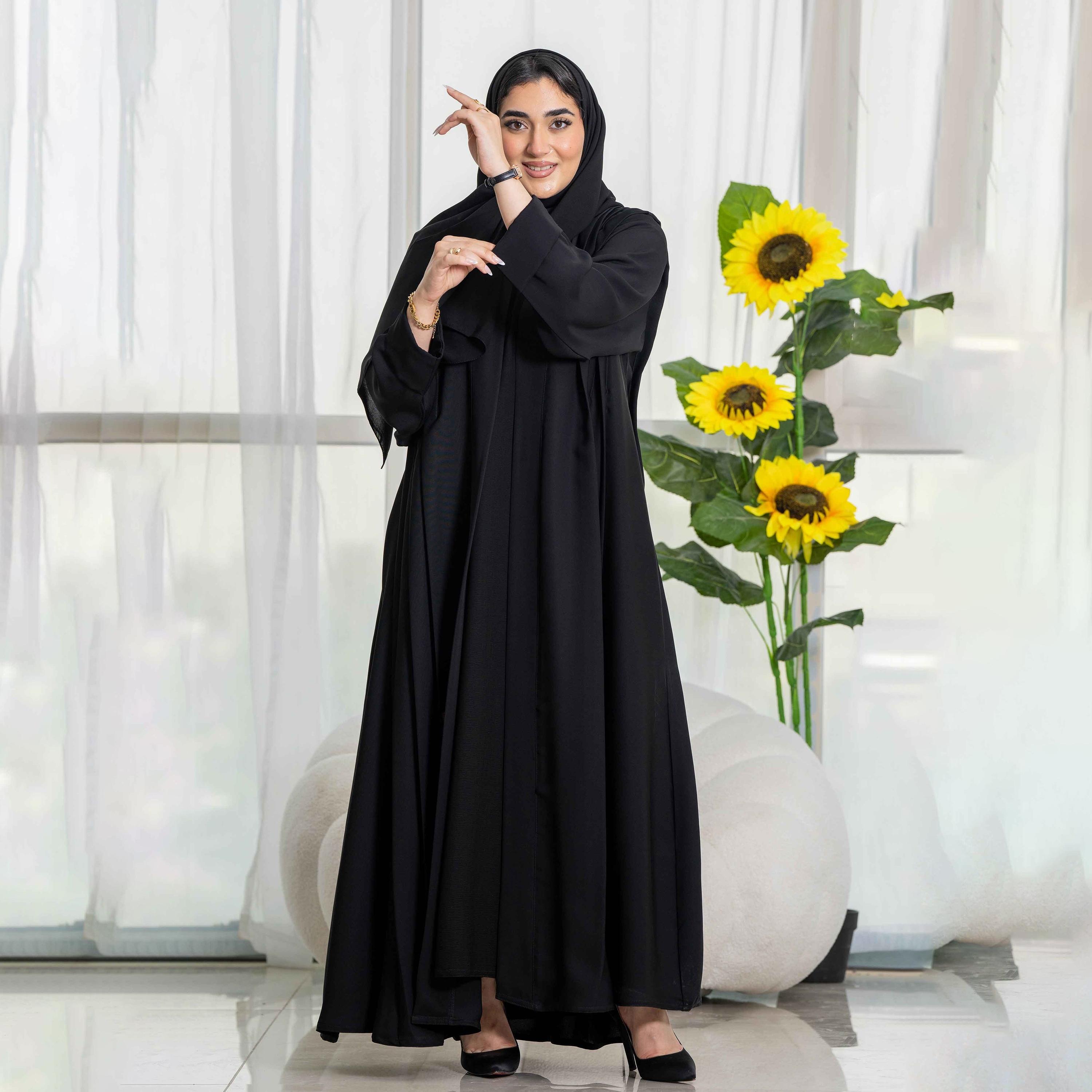 Zahiyh Plain Black Women's Cloche Abaya with Tarha-women-arabicclothing-prayerclothing-image-3