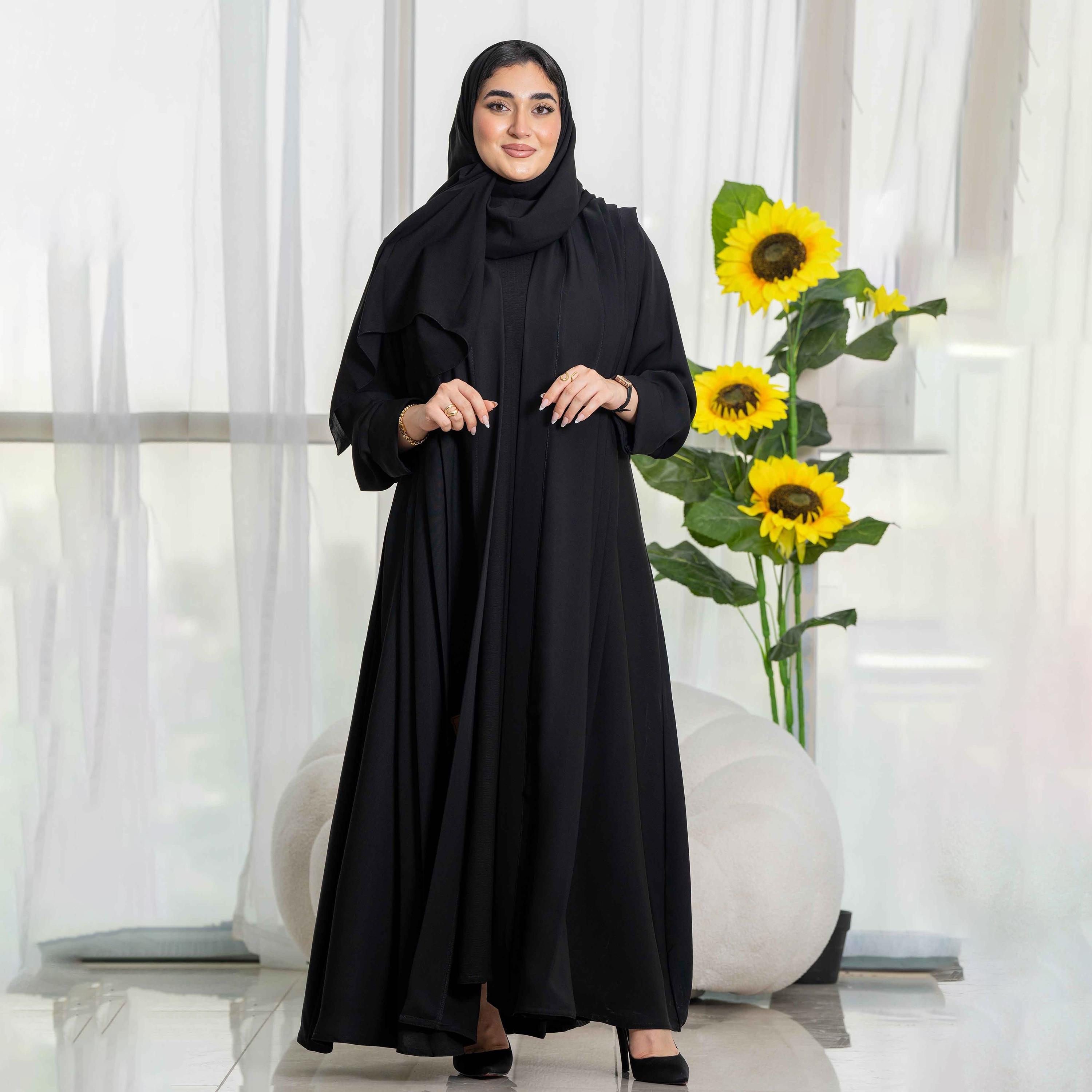 Zahiyh Plain Black Women's Cloche Abaya with Tarha-women-arabicclothing-prayerclothing-image-4