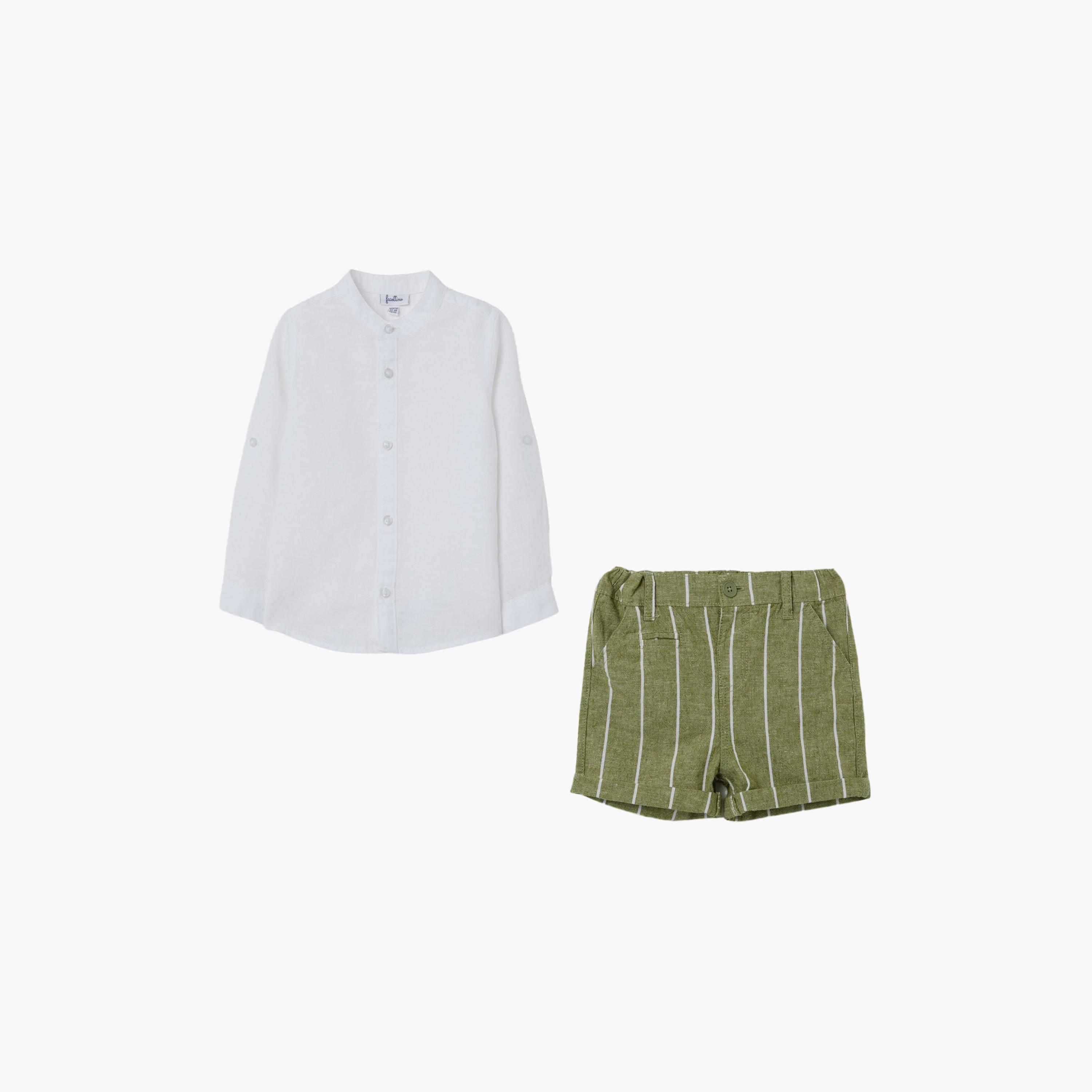 طقم قميص قطن سادة وشورت من اوه في اس-baby-boys-clothing-setsandcoords-image-1