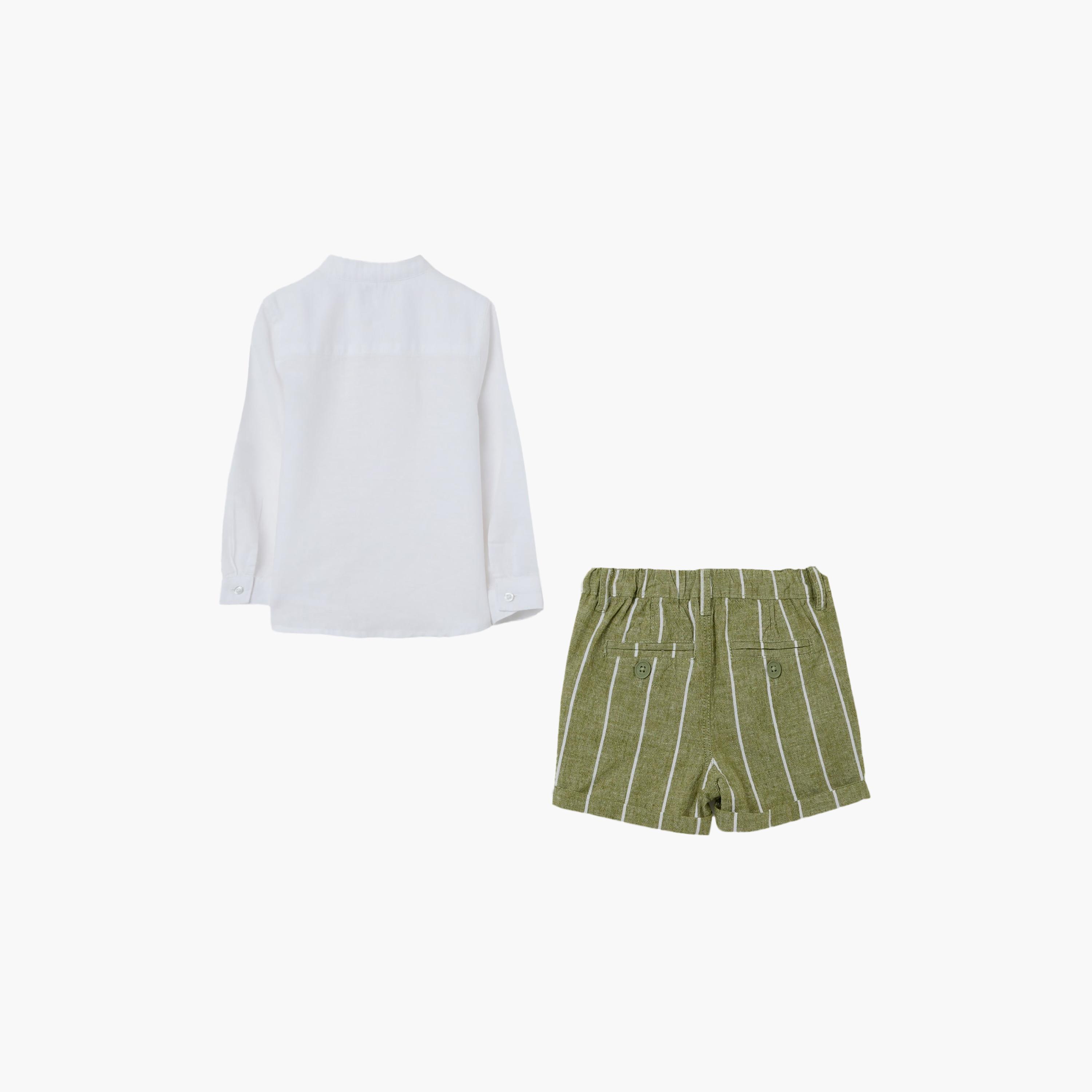 طقم قميص قطن سادة وشورت من اوه في اس-baby-boys-clothing-setsandcoords-image-2