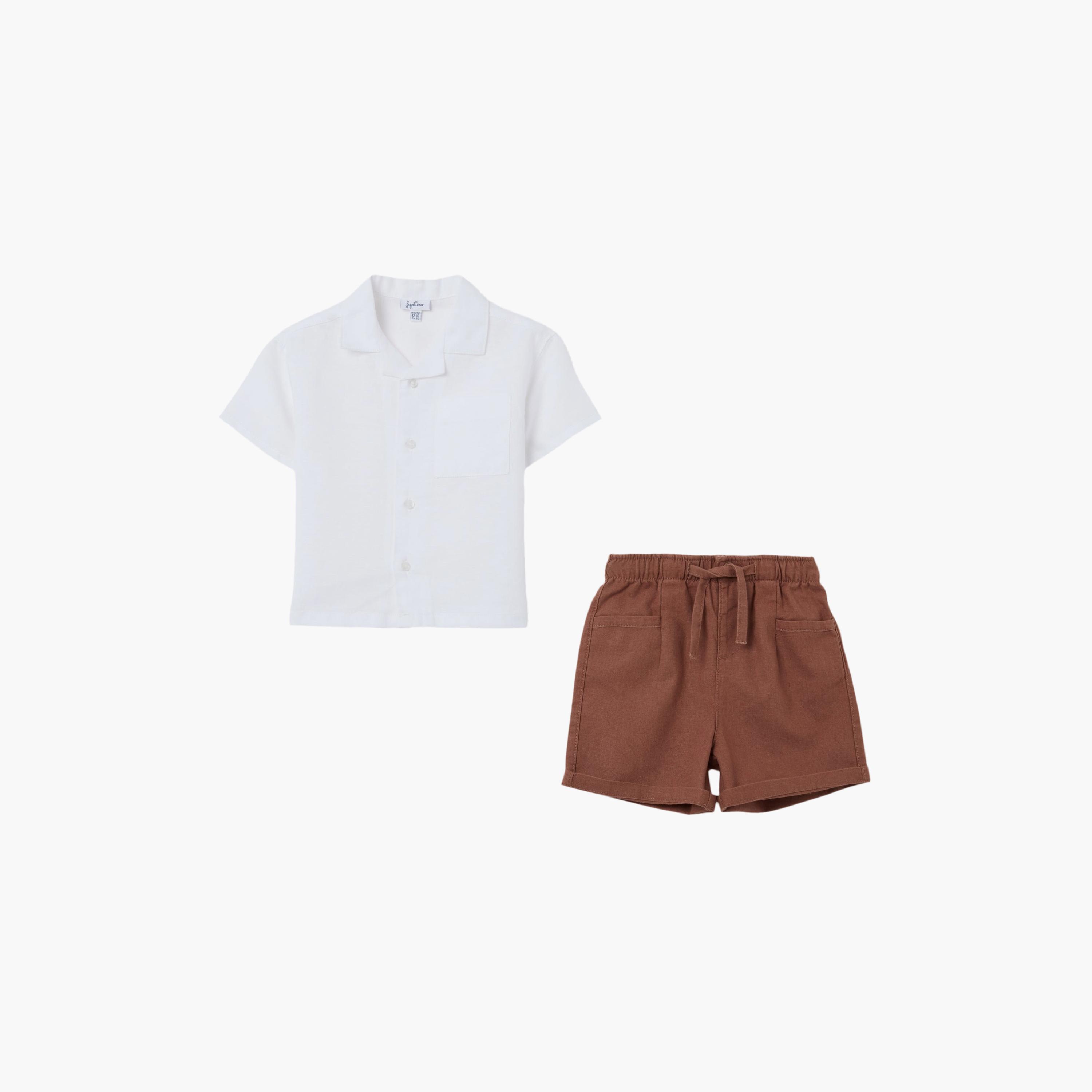طقم قميص قطن سادة وشورت من اوه في اس-baby-boys-clothing-setsandcoords-image-1