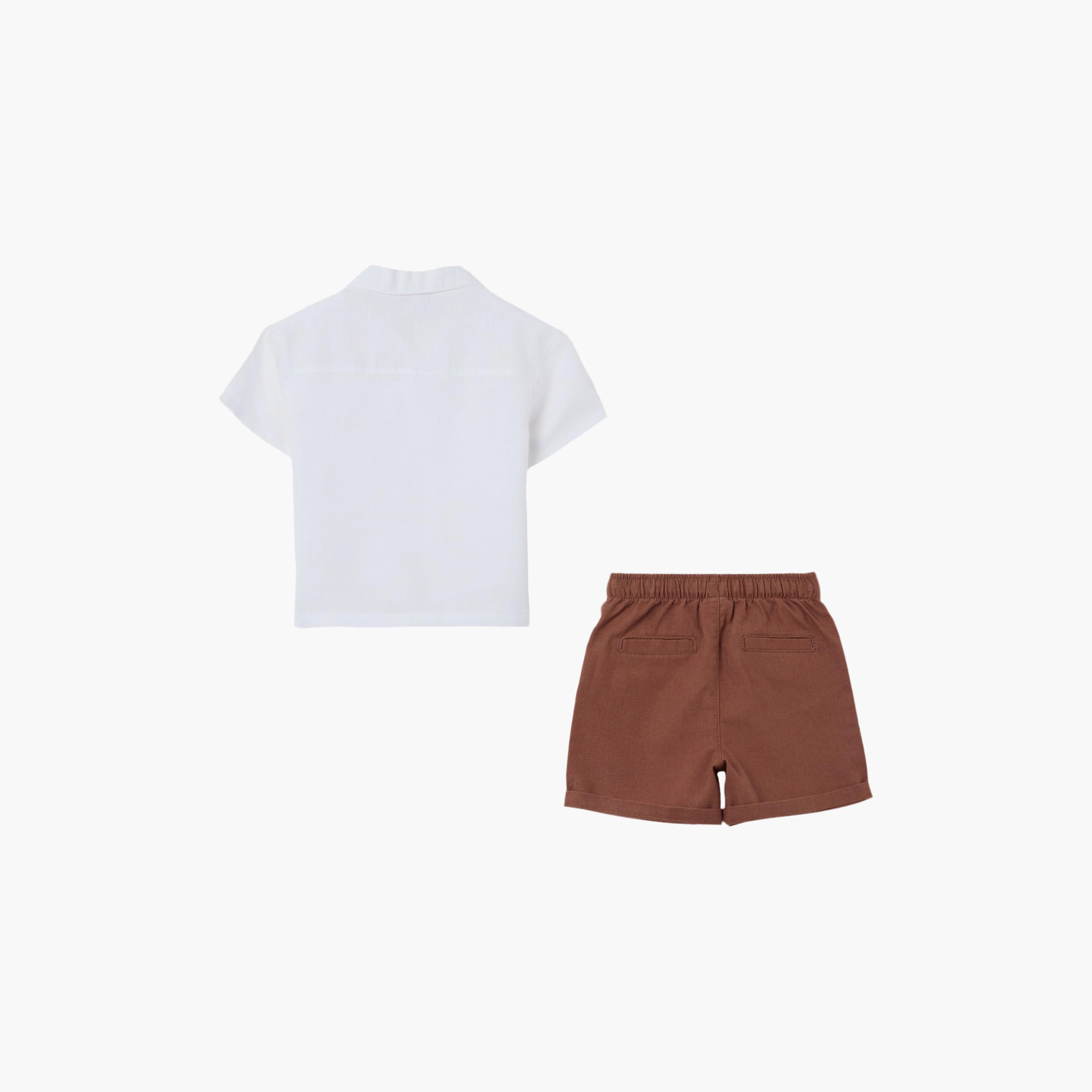 طقم قميص قطن سادة وشورت من اوه في اس-baby-boys-clothing-setsandcoords-image-2