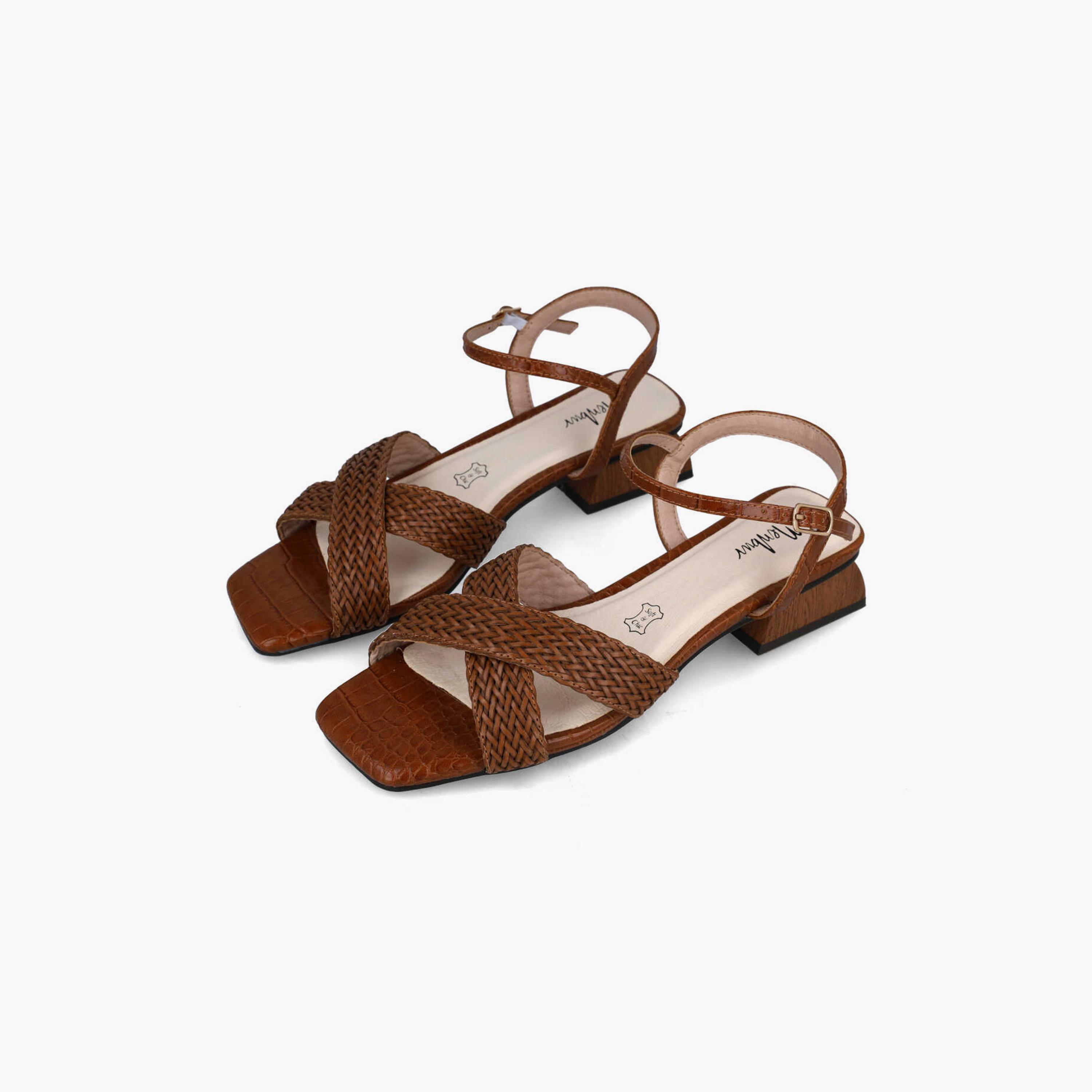 Menbur Women's Reptile Print Block Heels with Cross Strap | 22845-women-shoes-heels-image-2