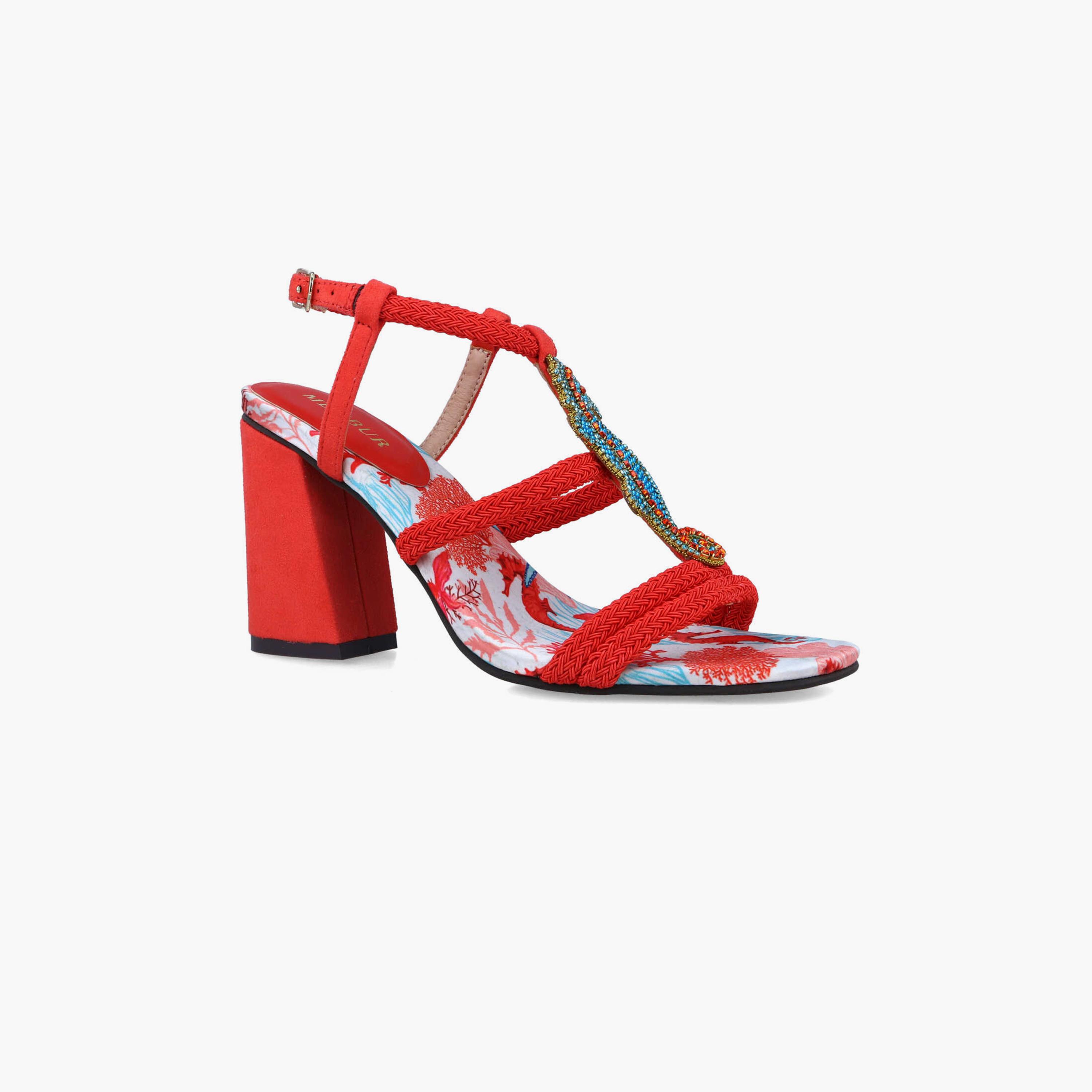 Menbur Women's Tropical Print Block Heels with Embellishment | 22861-women-shoes-heels-image-1