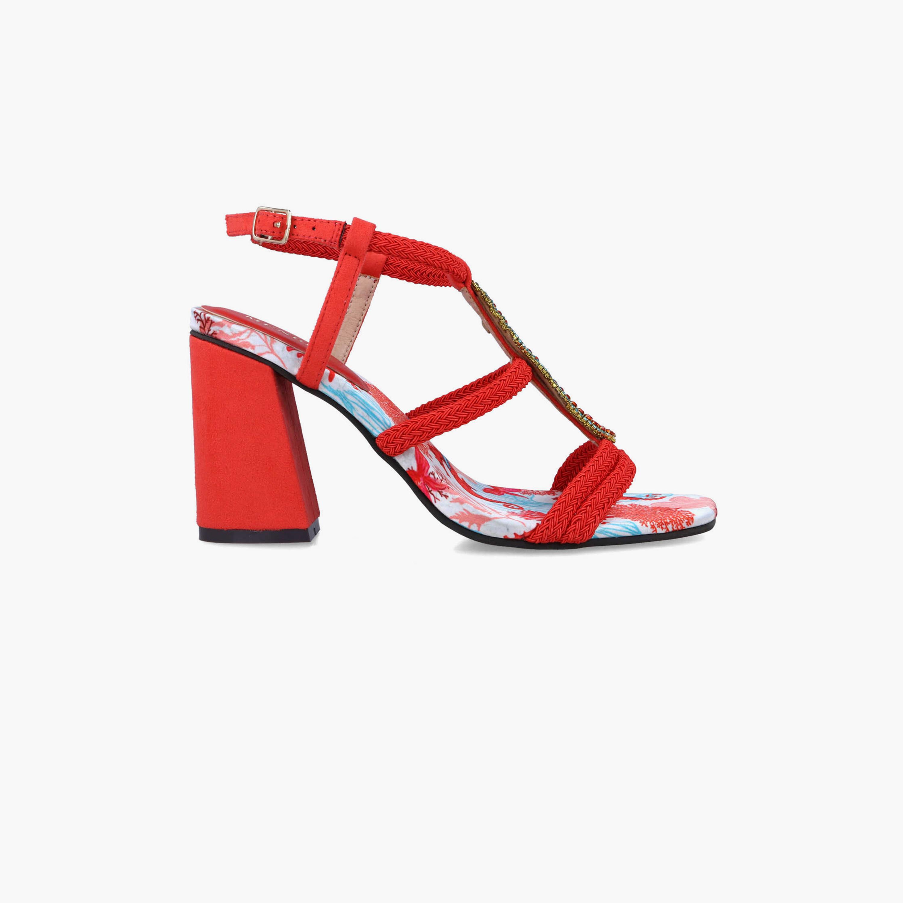 Menbur Women's Tropical Print Block Heels with Embellishment | 22861-women-shoes-heels-image-2