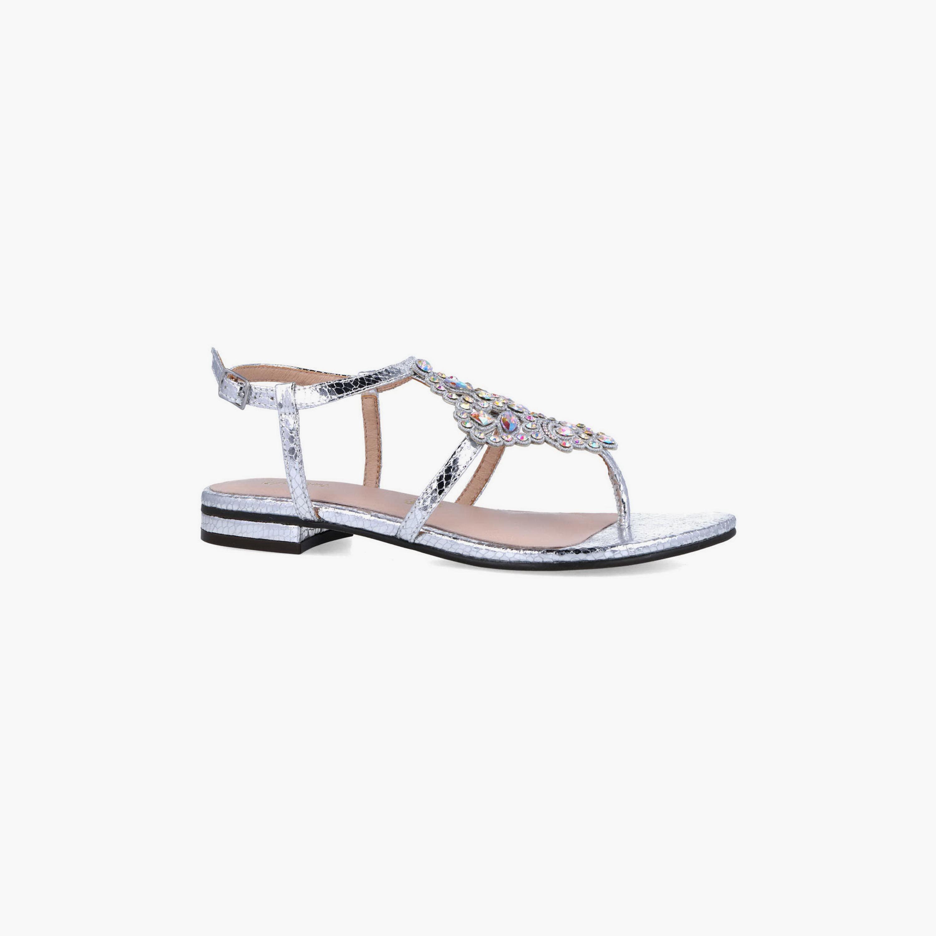 Menbur Women's Metallic Thong Sandals with Embellishment | 22862-women-shoes-sandals-flats-image-1