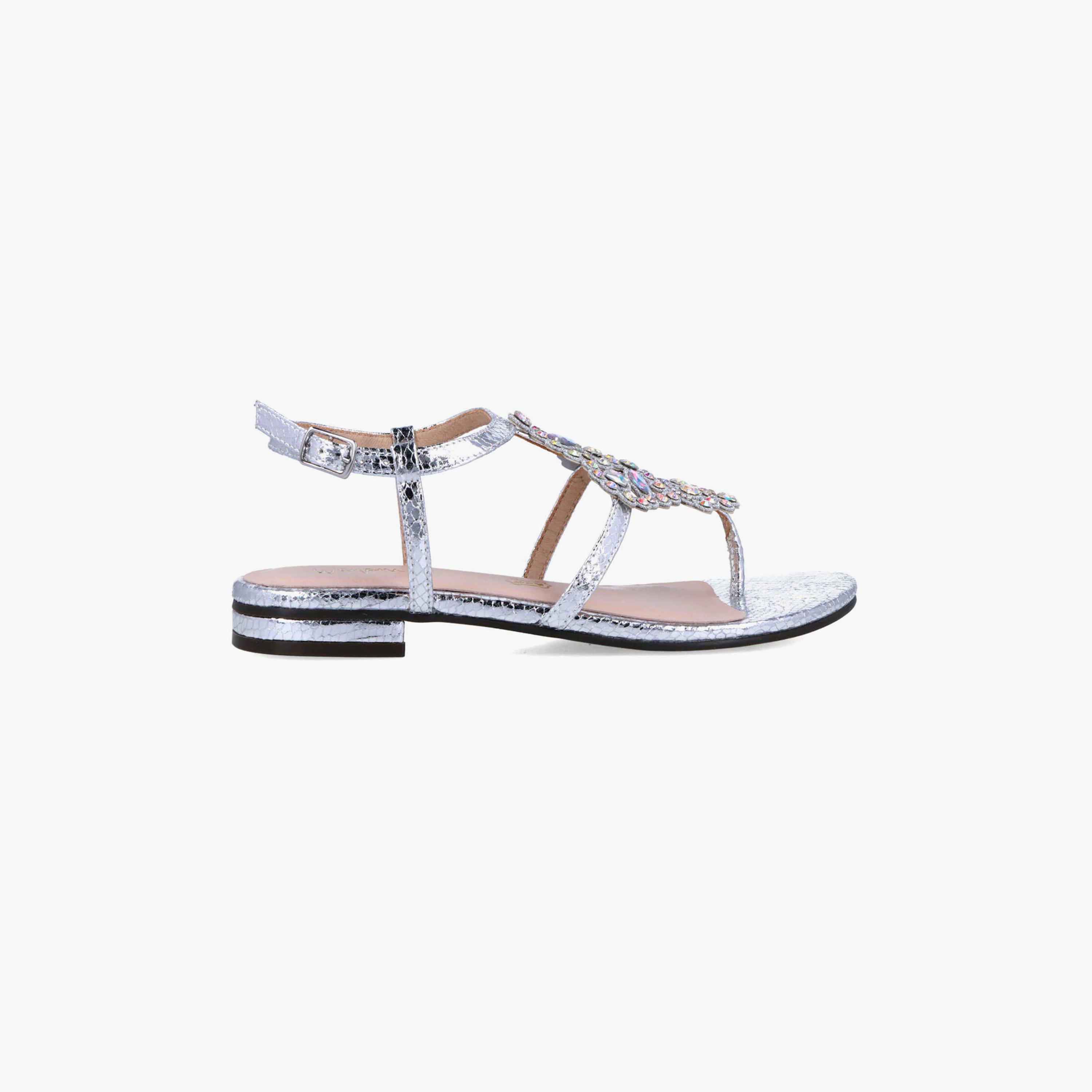 Menbur Women's Metallic Thong Sandals with Embellishment | 22862-women-shoes-sandals-flats-image-2