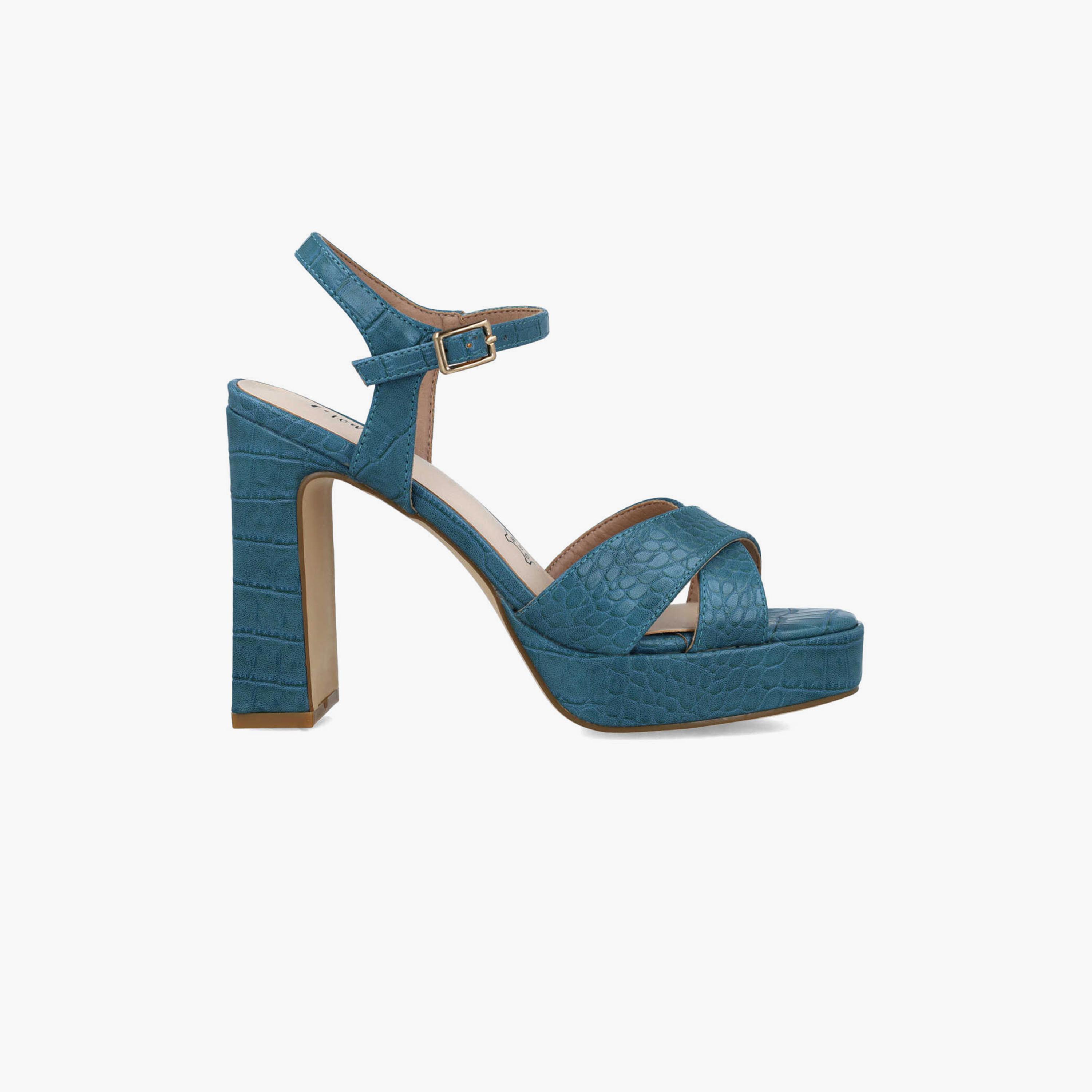 Menbur Women's Reptile Print Block Heels with Cross Strap | 22874-women-shoes-heels-image-1