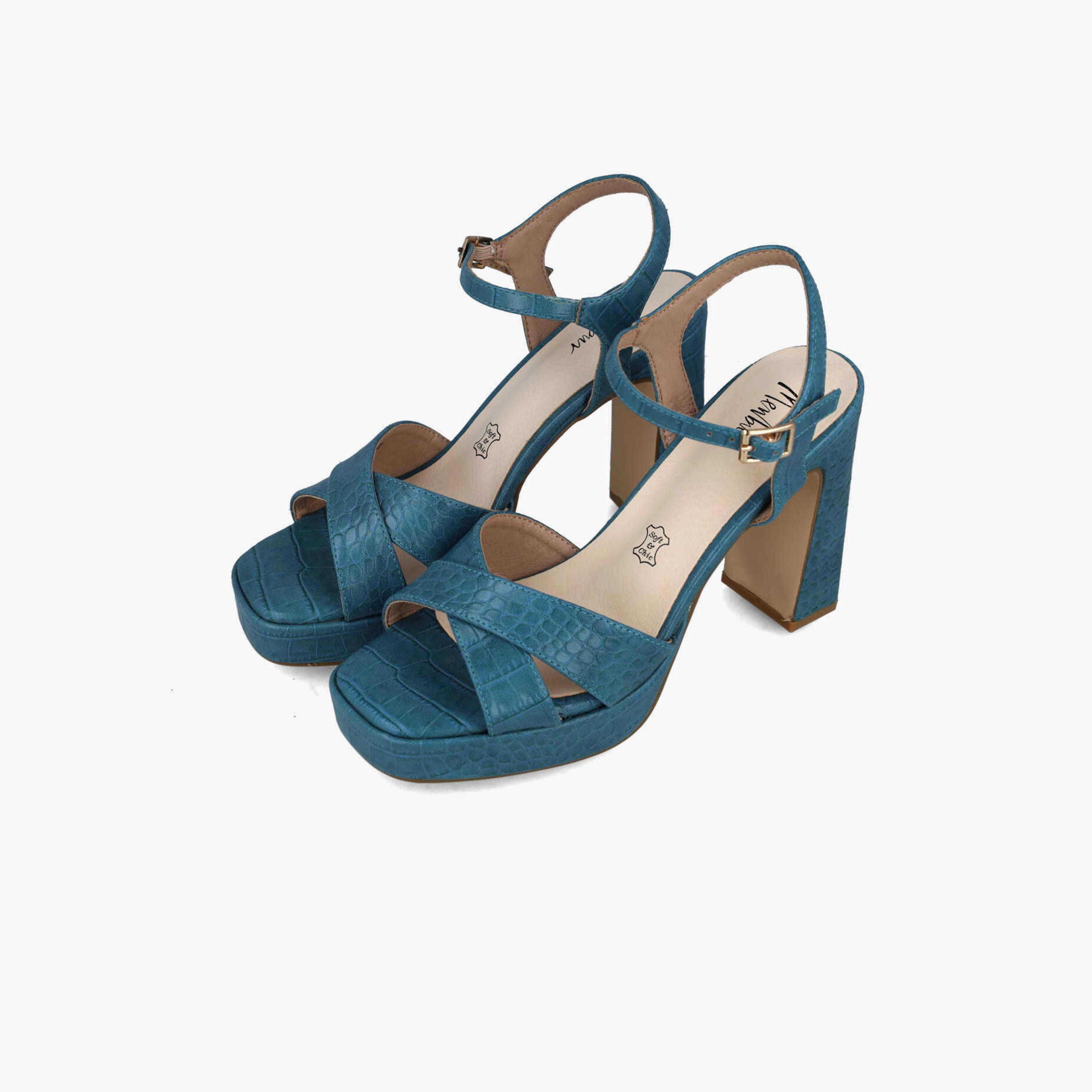 Menbur Women's Reptile Print Block Heels with Cross Strap | 22874-women-shoes-heels-image-3