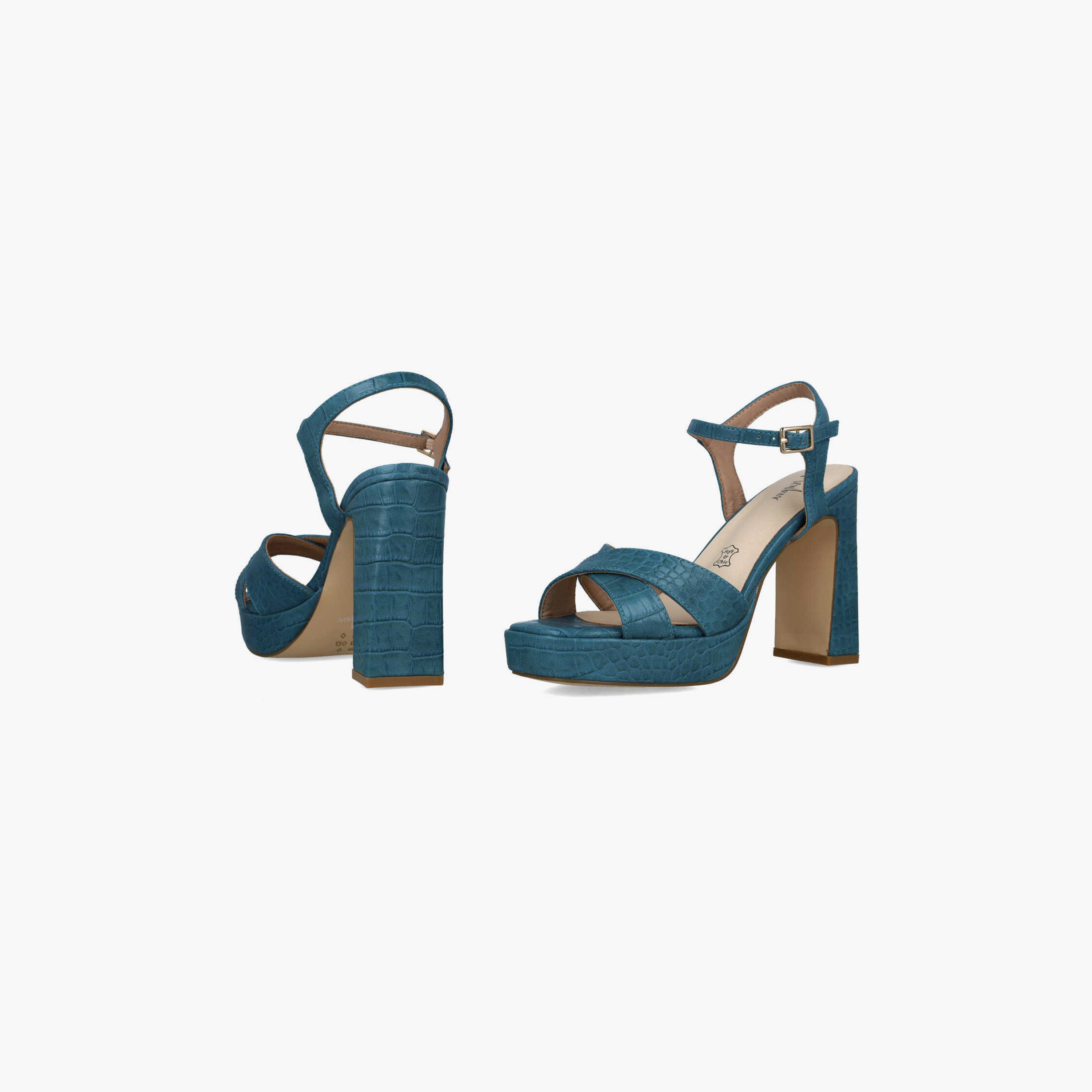 Menbur Women's Reptile Print Block Heels with Cross Strap | 22874-women-shoes-heels-image-4