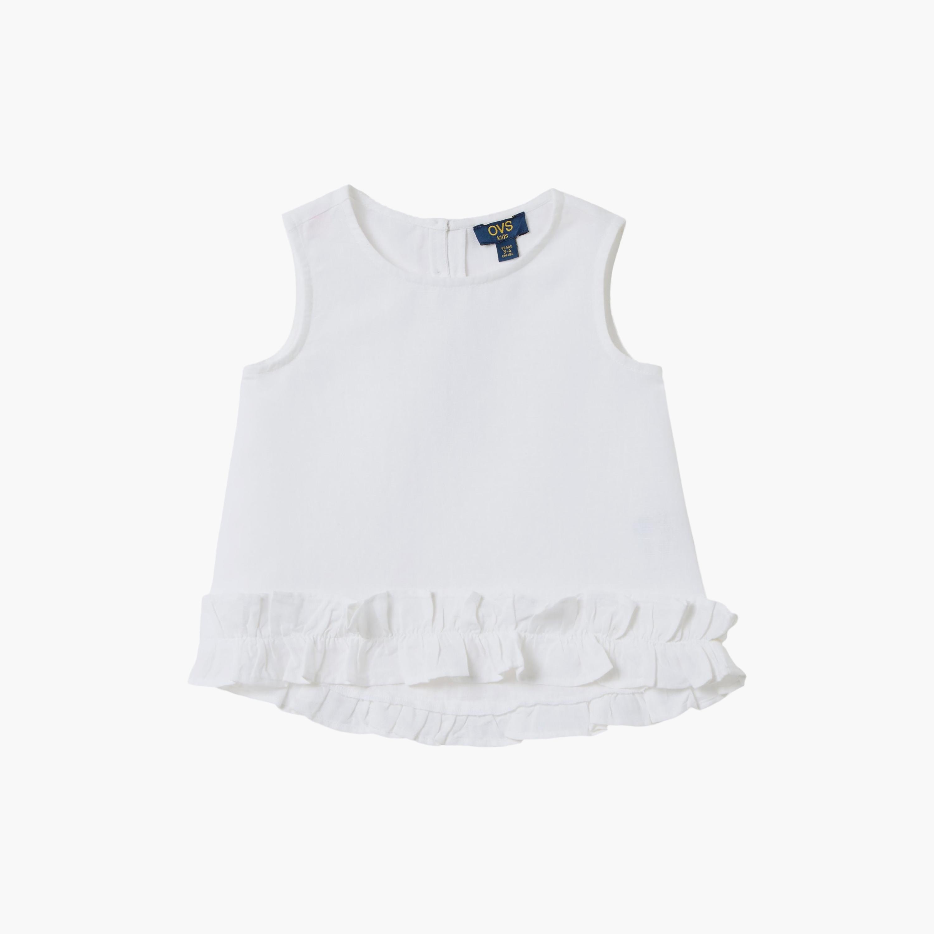 OVS Solid Cotton Sleeveless Ruffled Top-girls-clothing-blousesandshirts-image-1