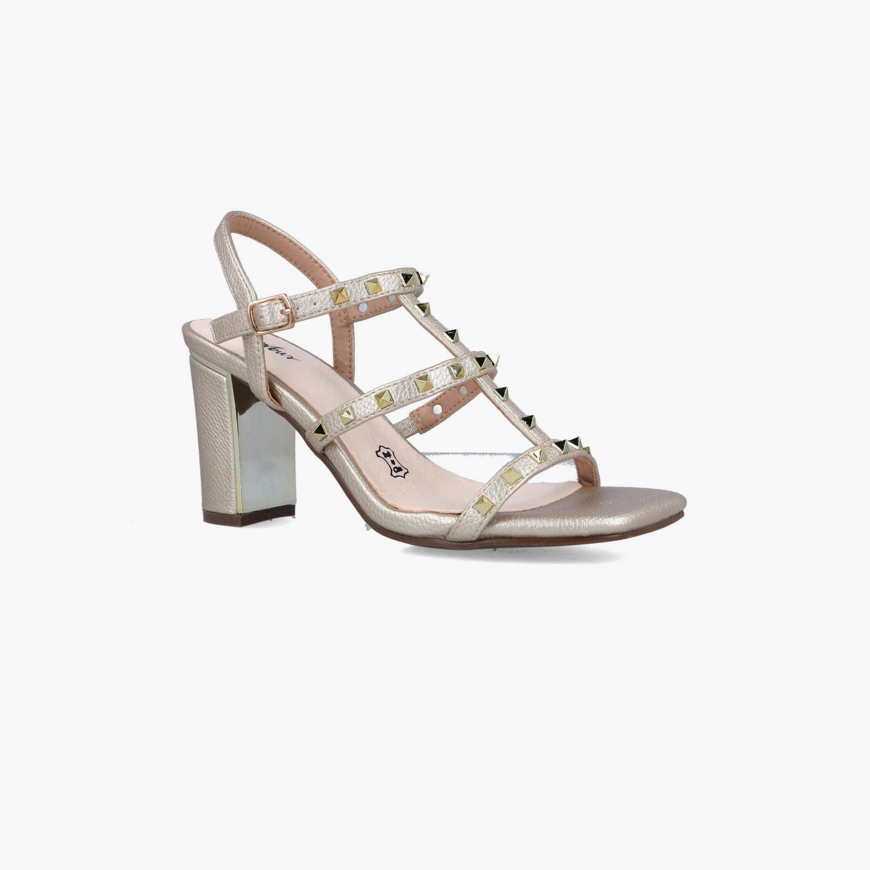 Menbur Women's Reptile Print Block Heels with Studded Accent | 23084-women-shoes-heels-image-1