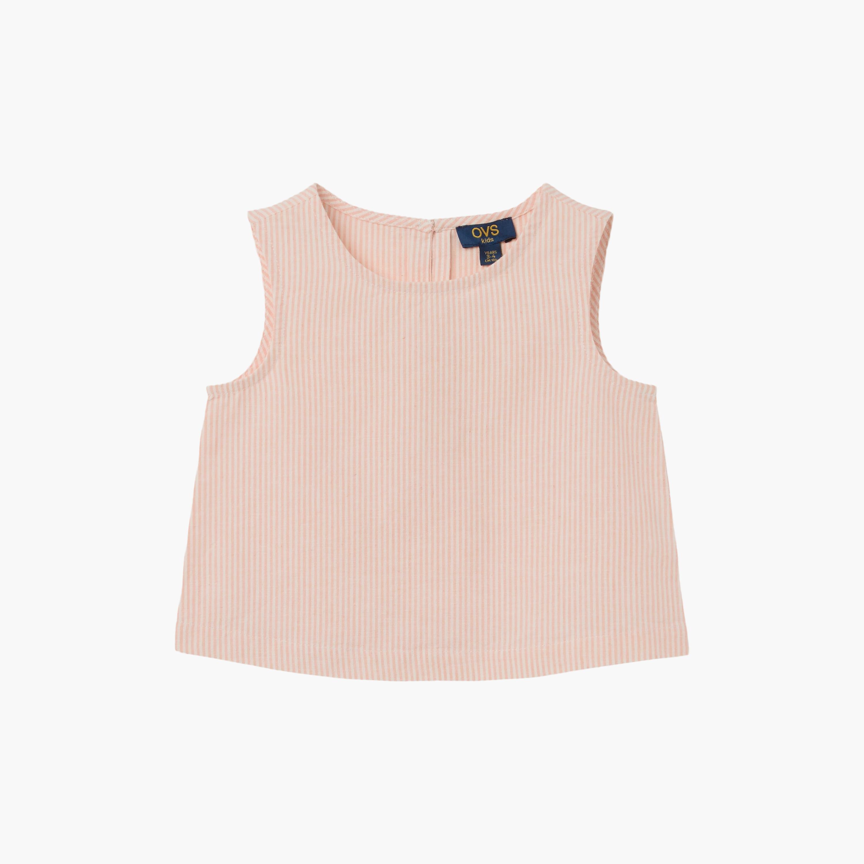 OVS Solid Cotton Striped Sleeveless Top-girls-clothing-blousesandshirts-image-1