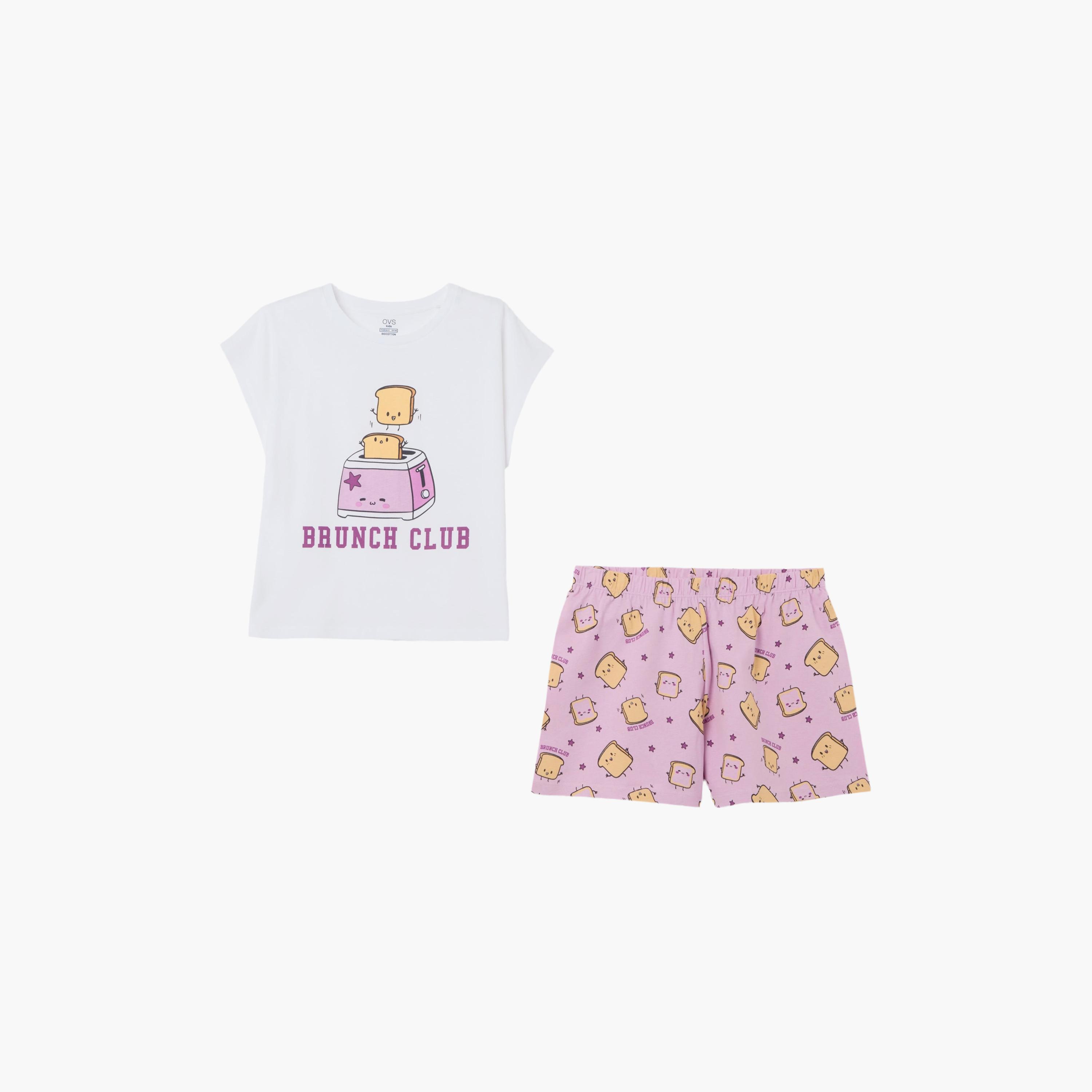 طقم بلوزة قطن مطبوعة وشورت من اوه في اس-girls-clothing-setsandcoords-image-1