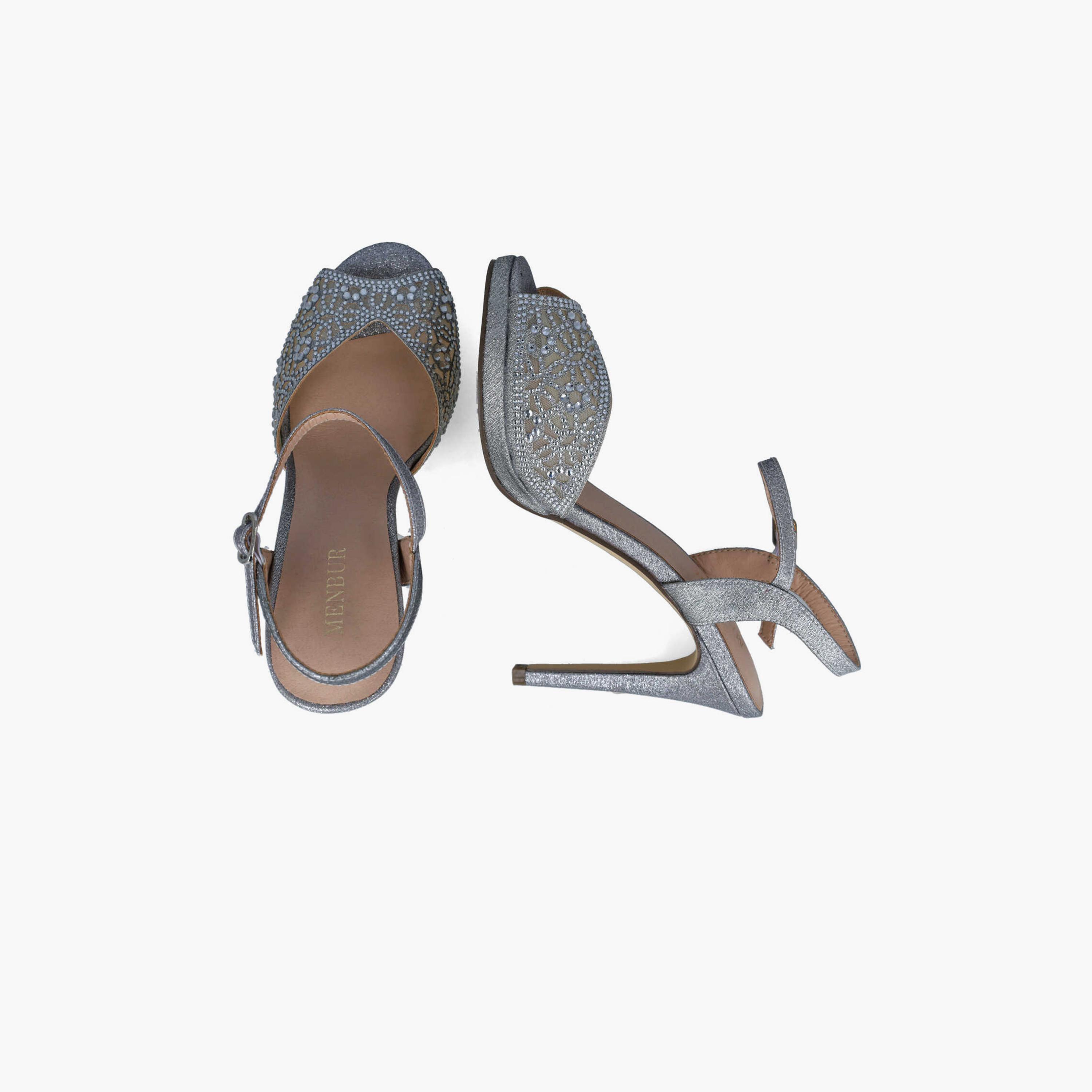 Menbur Women's Glitter Strap Sandals with Embellishment | 23674-women-shoes-sandals-flats-image-6