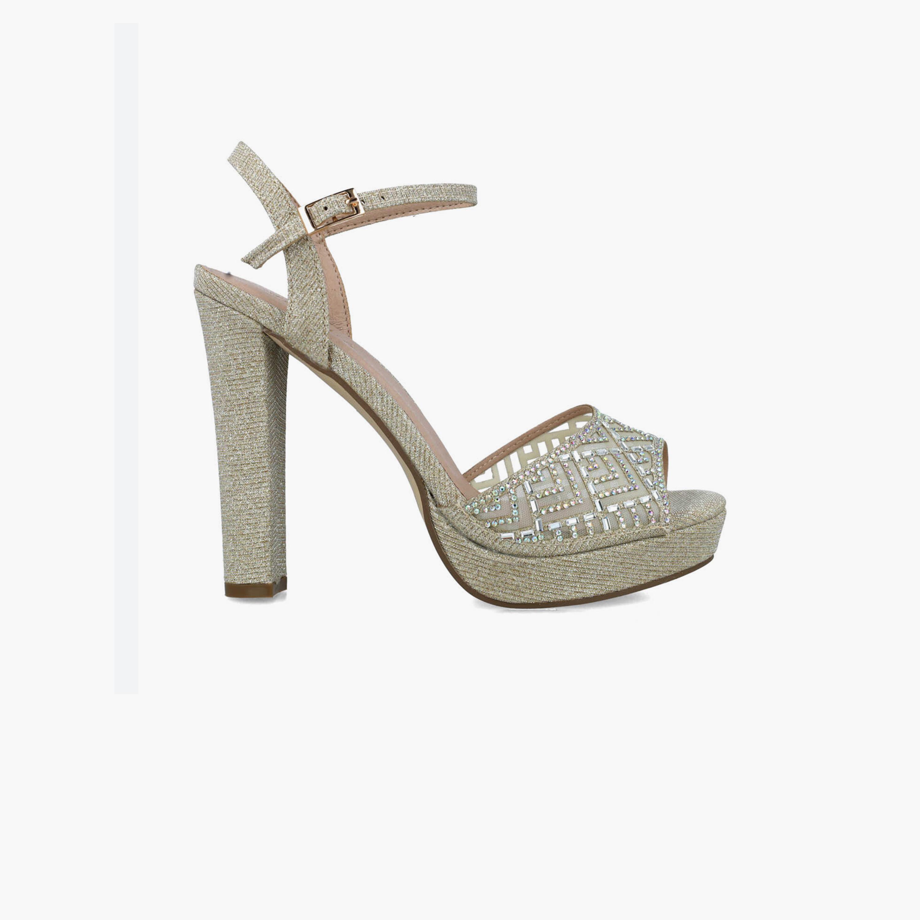 Menbur Women's Glitter Platform Heels with Embellishment | 23685-women-shoes-heels-image-1