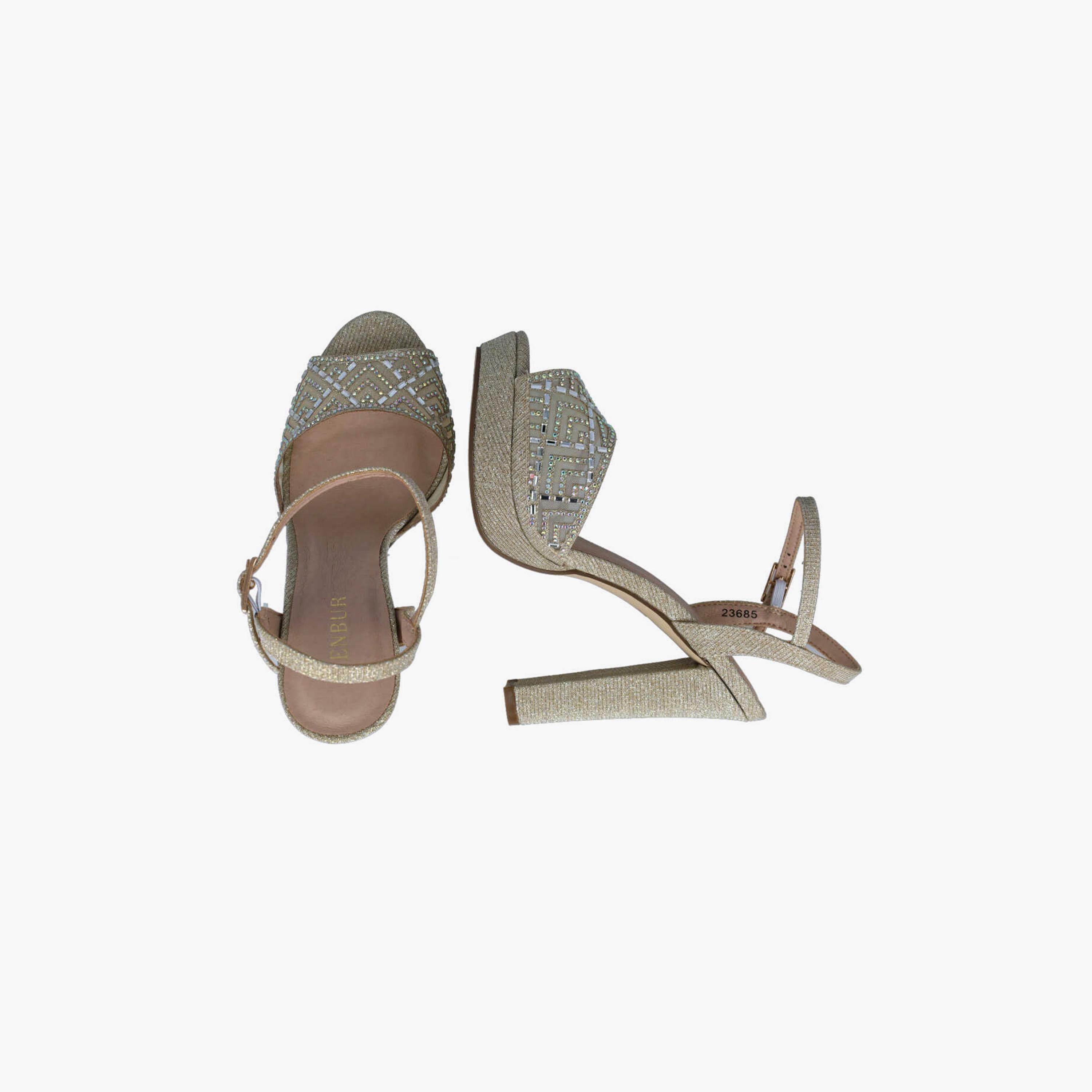 Menbur Women's Glitter Platform Heels with Embellishment | 23685-women-shoes-heels-image-6