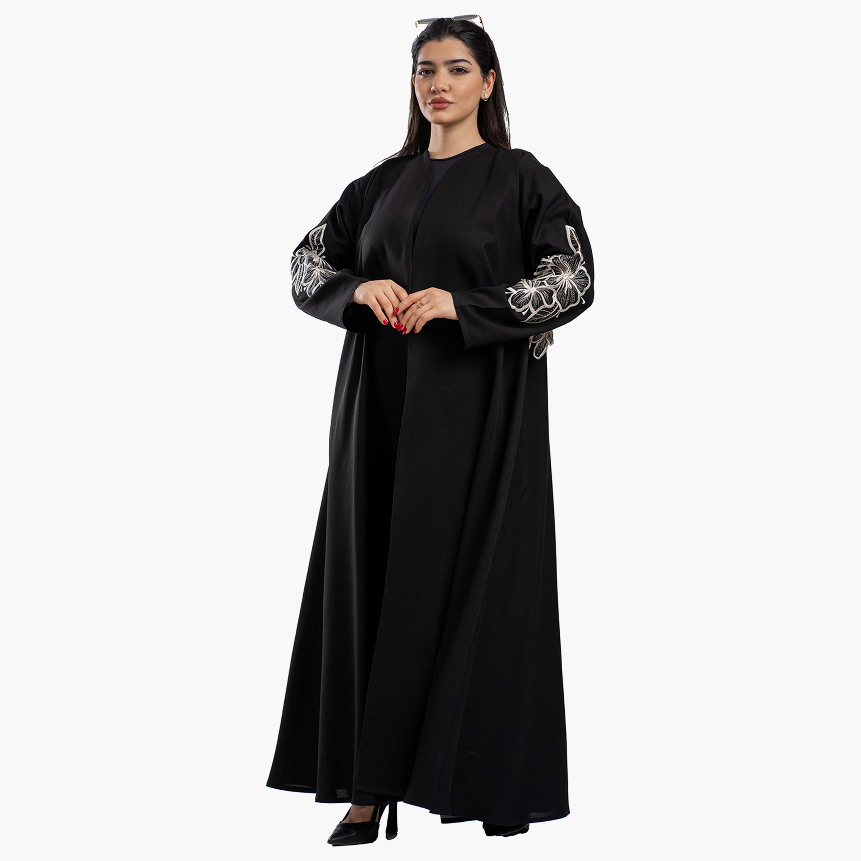 عباية نسائية سوداء مطرزة كلوش مع طرحة من زاهيه-women-arabicclothing-abayas-image-2
