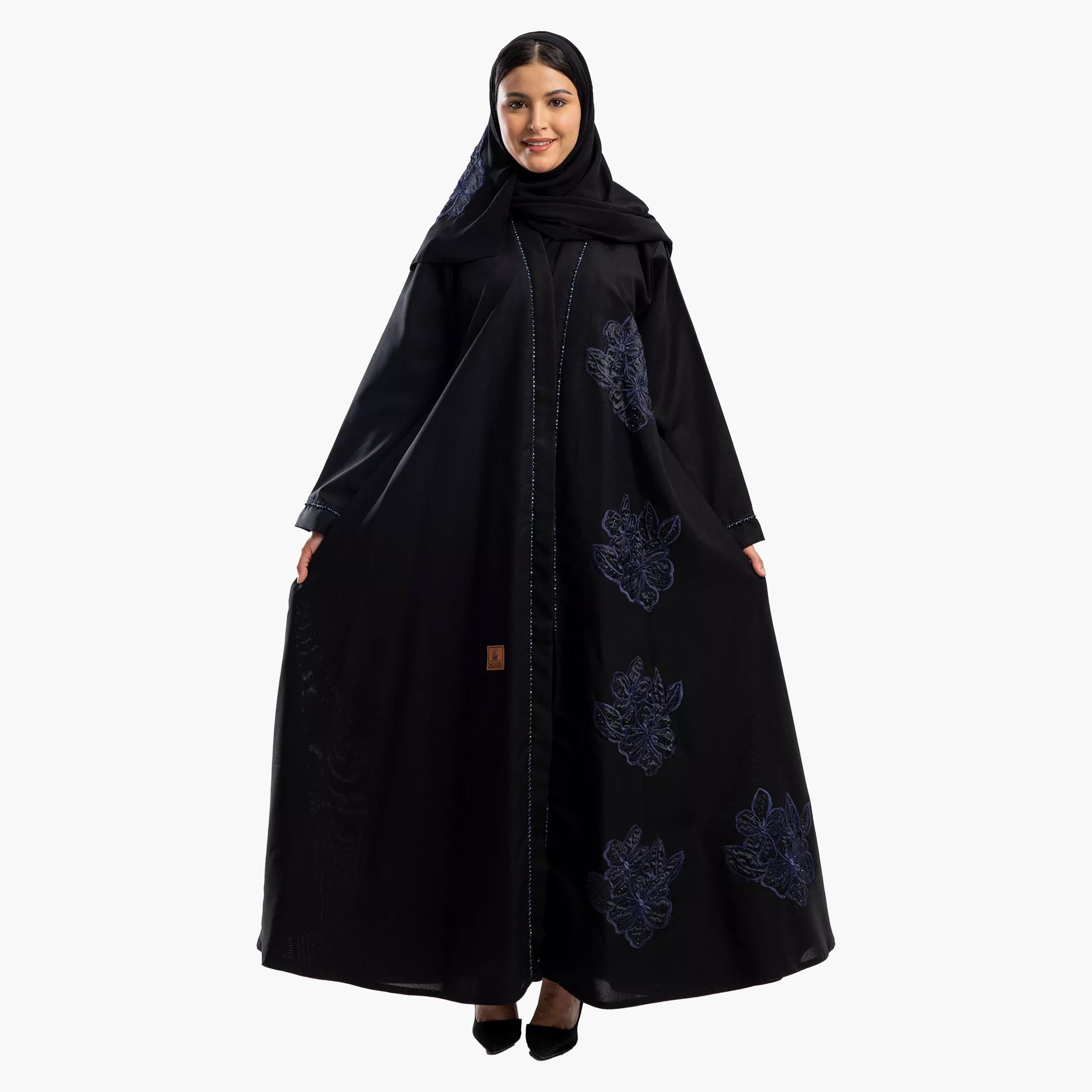 عباية نسائية سوداء مطرزة كلوش مع طرحة من زاهيه-women-arabicclothing-abayas-image-1