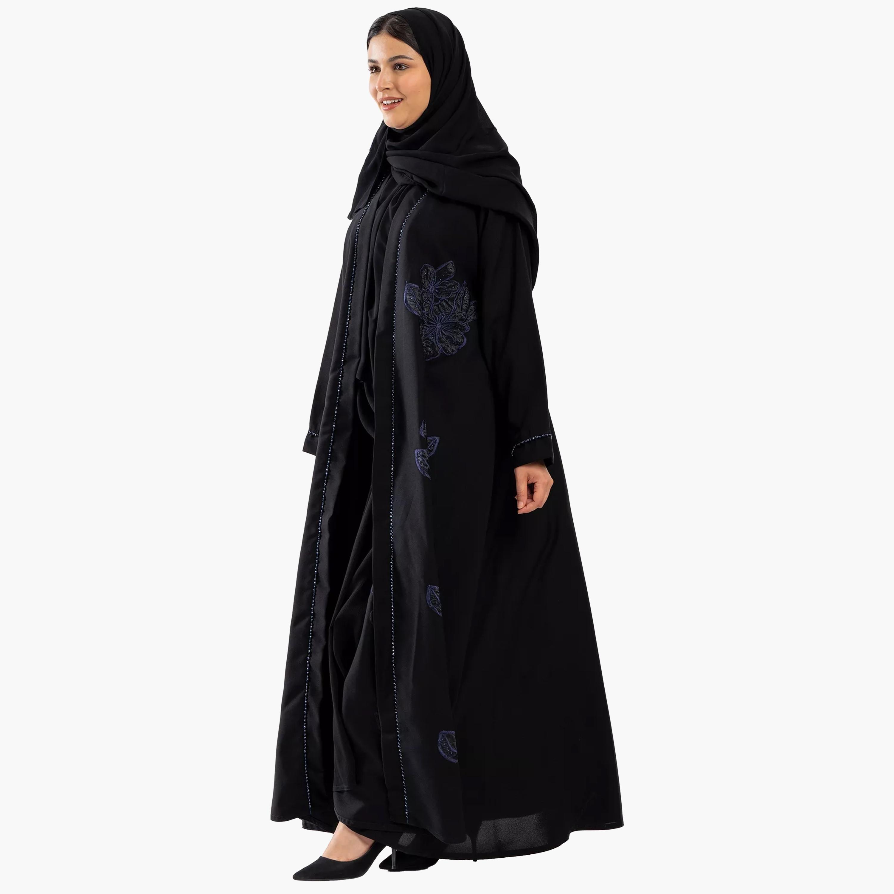 عباية نسائية سوداء مطرزة كلوش مع طرحة من زاهيه-women-arabicclothing-abayas-image-3