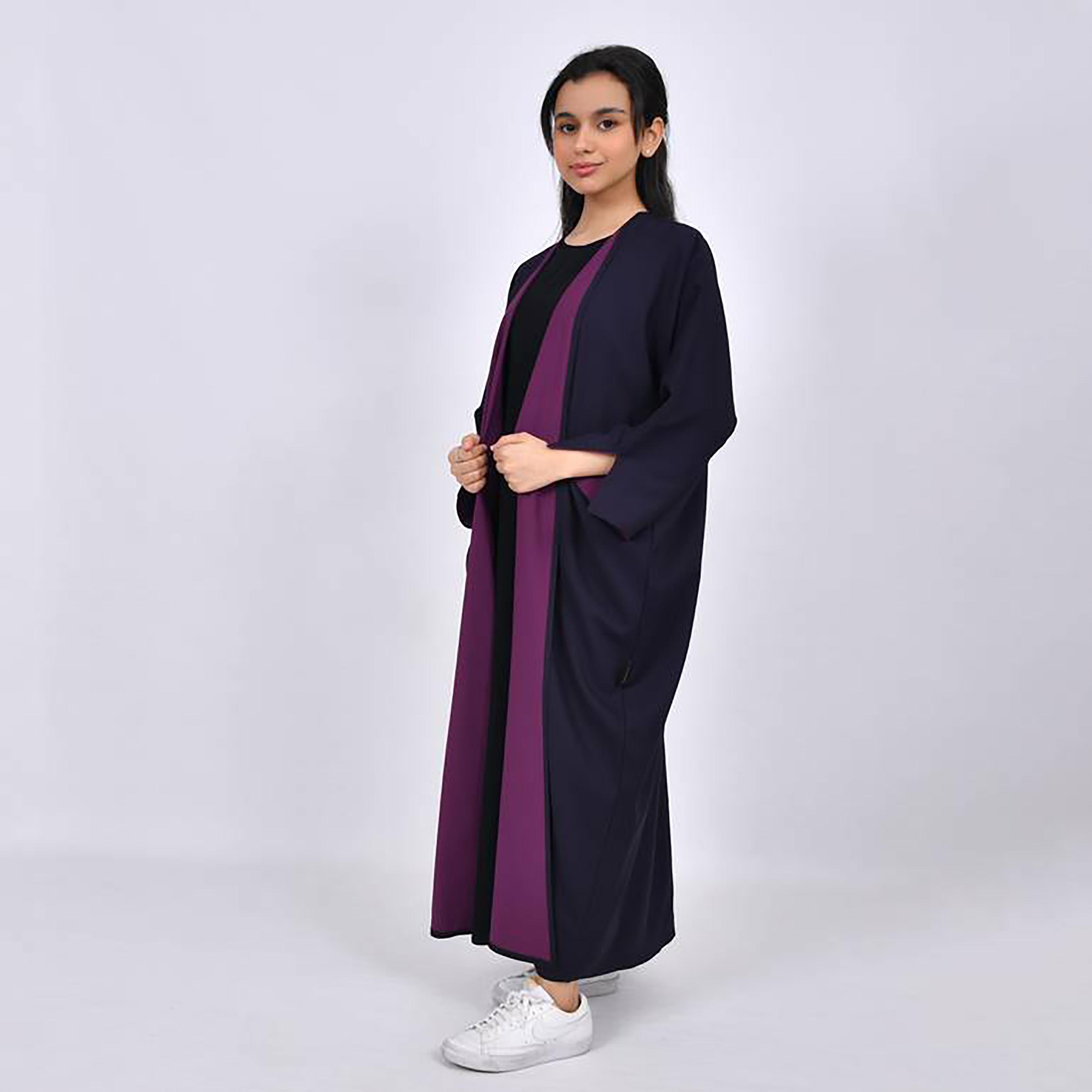 Hawraa Crepe Slit Sleeves Two-Toned Abaya with Hijab-girls-arabicclothing-prayer-image-1