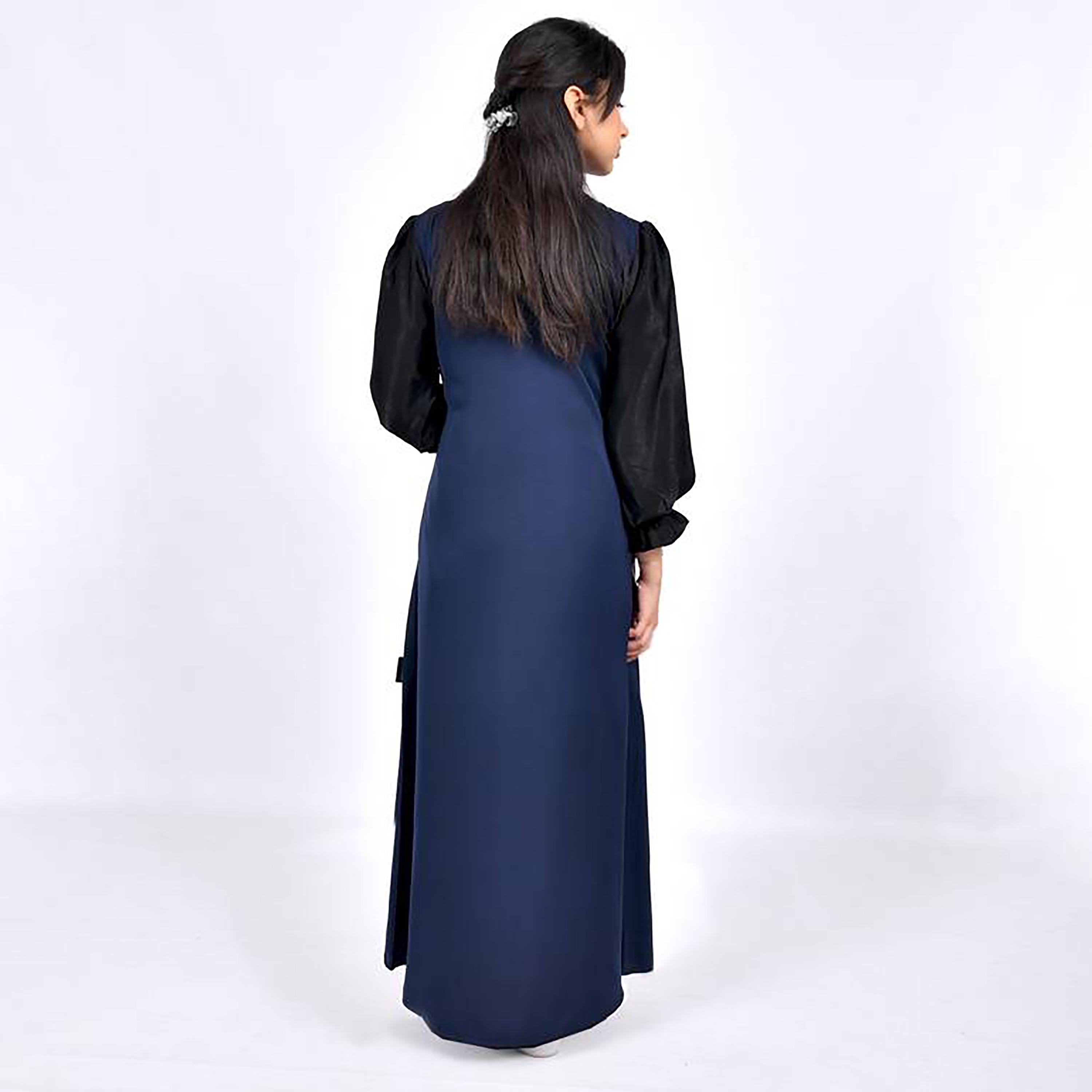 Hawraa Crepe Notched Lapel Pleated Abaya with Hijab-girls-arabicclothing-prayer-image-4