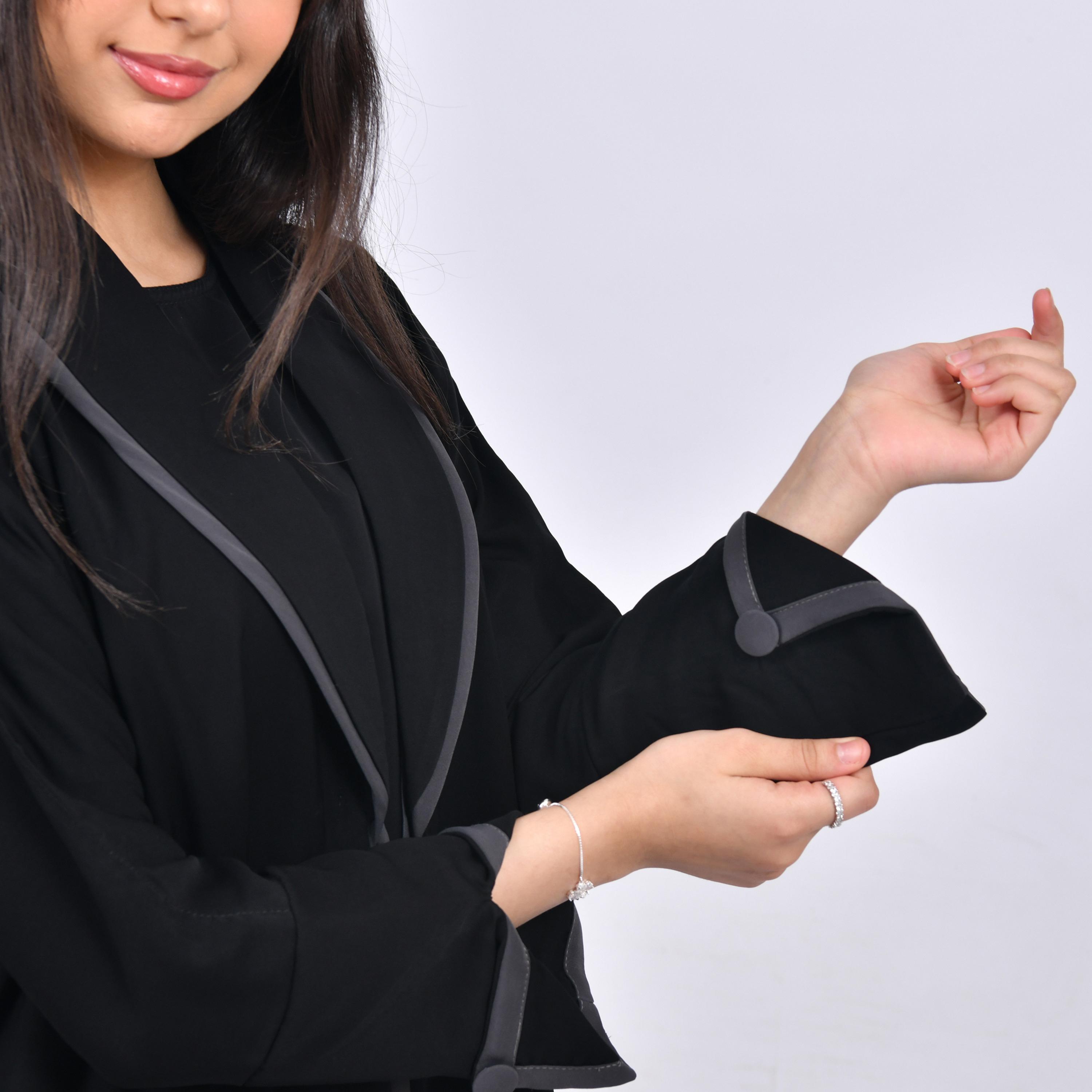 Hawraa Black Lapel Collar Crepe Girls Abaya with Hijab-girls-arabicclothing-abayas-image-3
