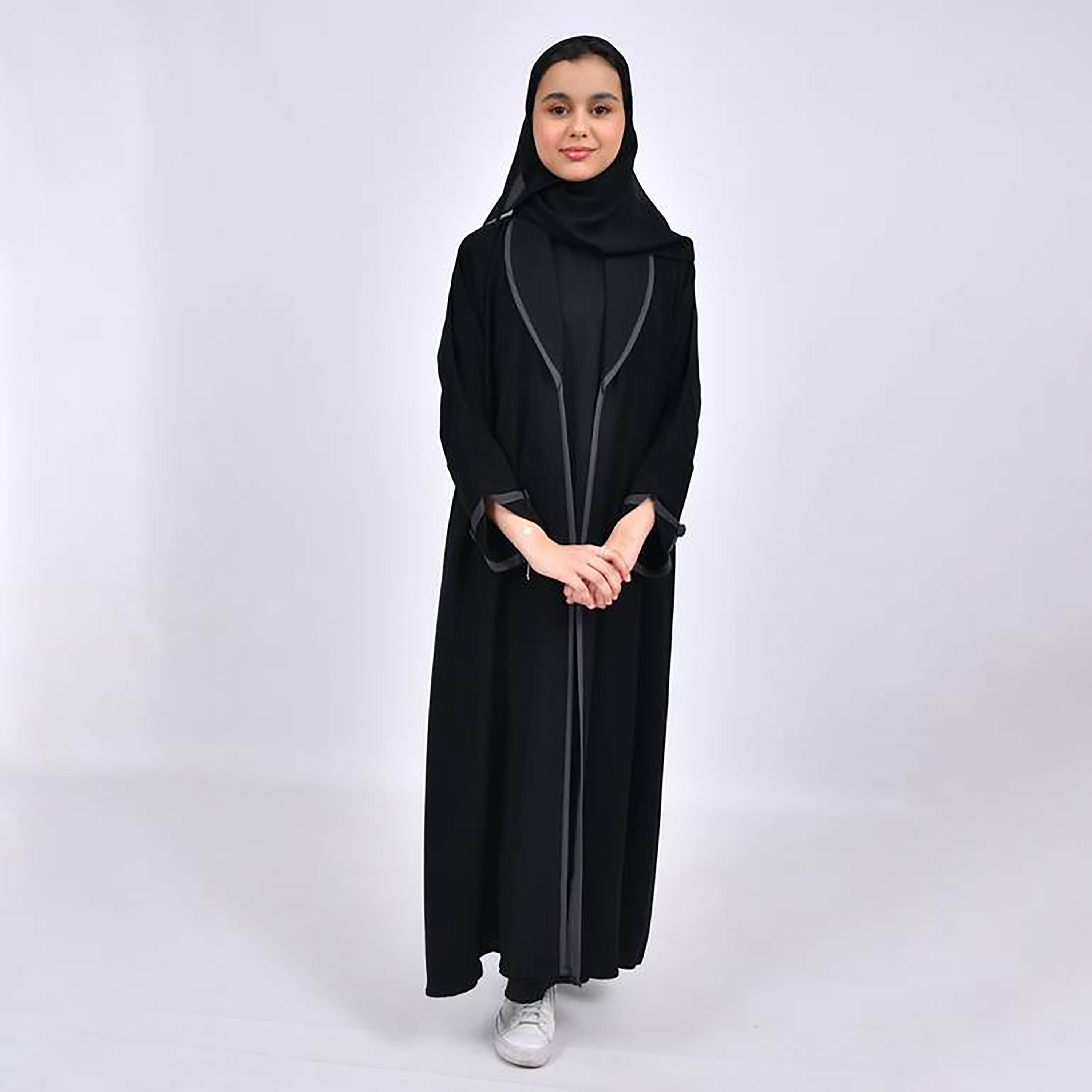 Hawraa Crepe Shawl Lapel Slit Sleeves Abaya with Hijab-girls-arabicclothing-prayer-image-1