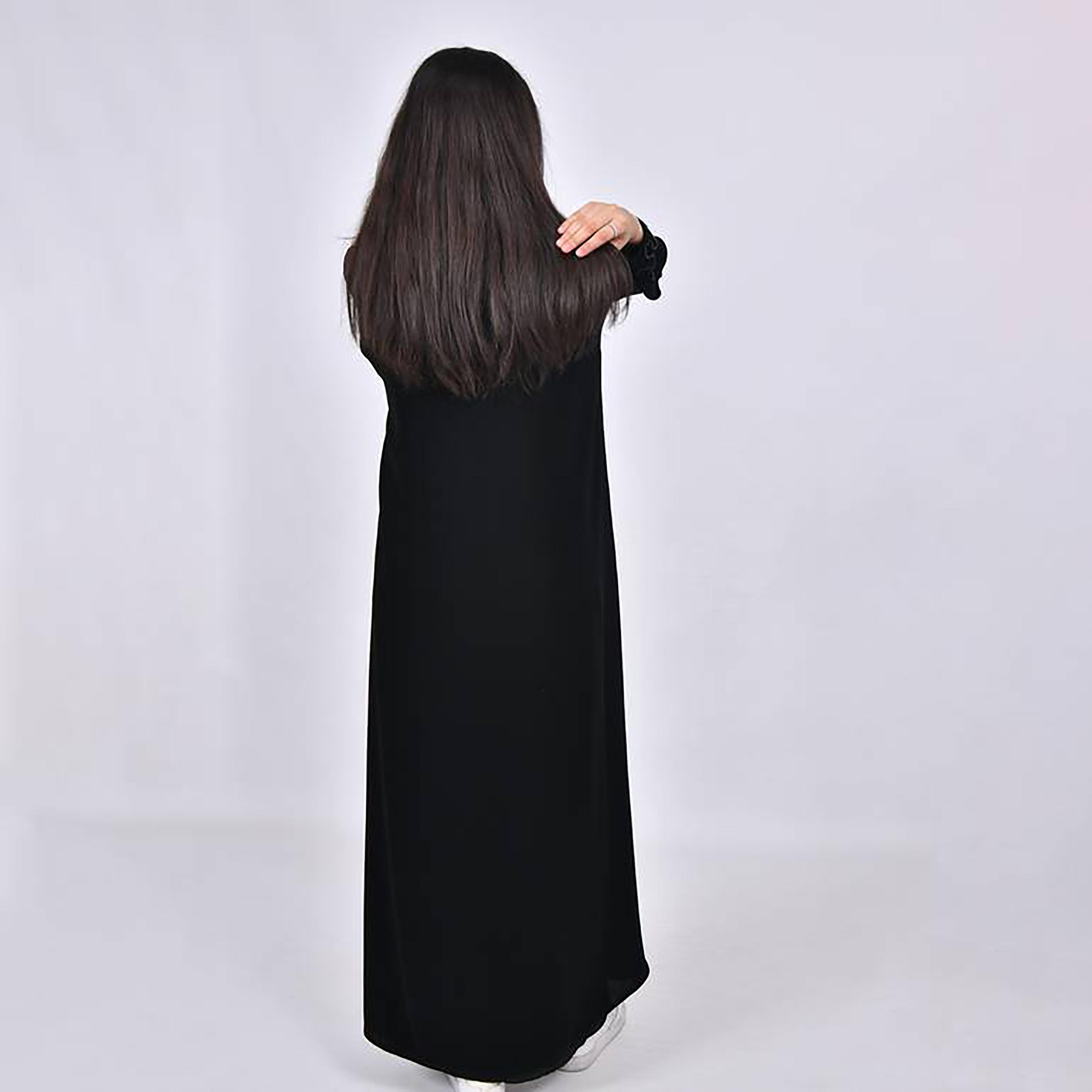 Hawraa Crepe Notched Lapel Beaded Detailed Sleeves Abaya with Hijab-girls-arabicclothing-abayas-image-4