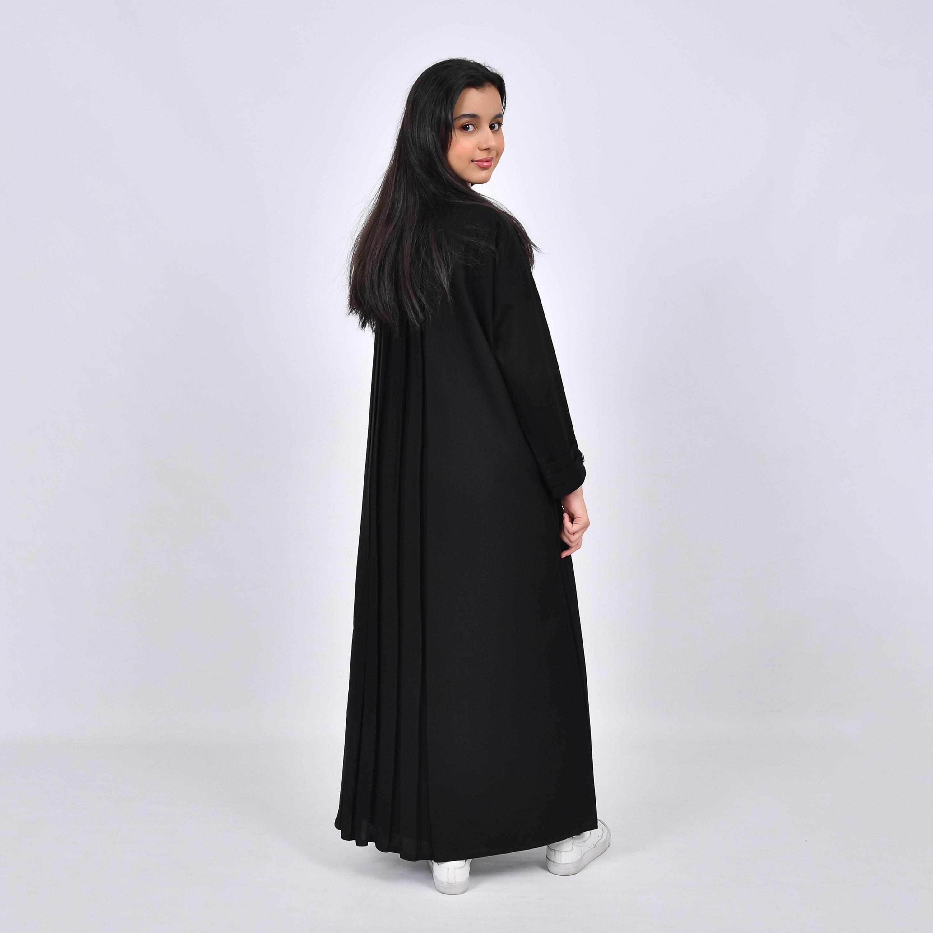 Hawraa Black Lapel Collar Crepe Girls Abaya with Hijab-girls-arabicclothing-abayas-image-4