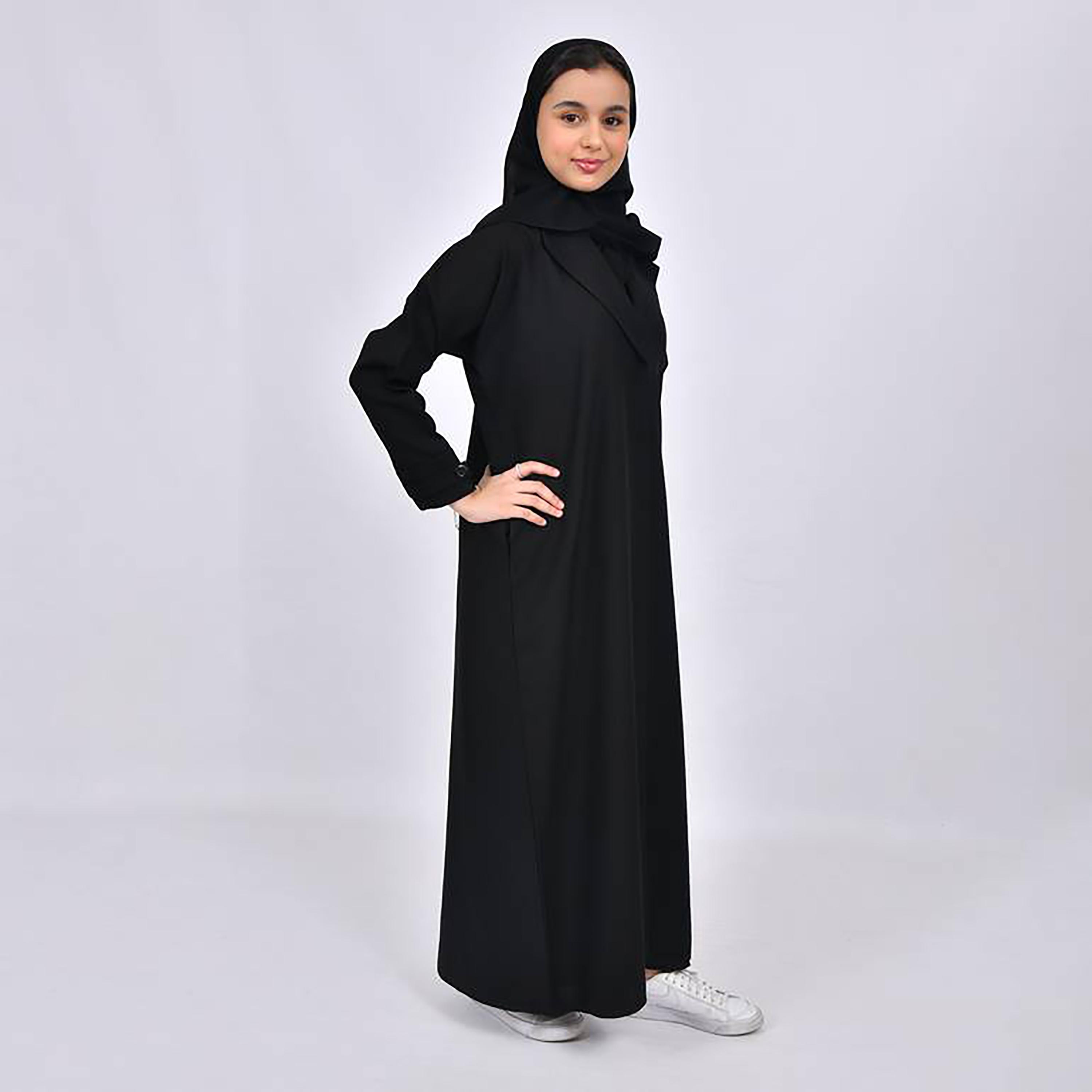Hawraa Crepe Shawl Lapel Pleated Abaya with Hijab-girls-arabicclothing-abayas-image-1