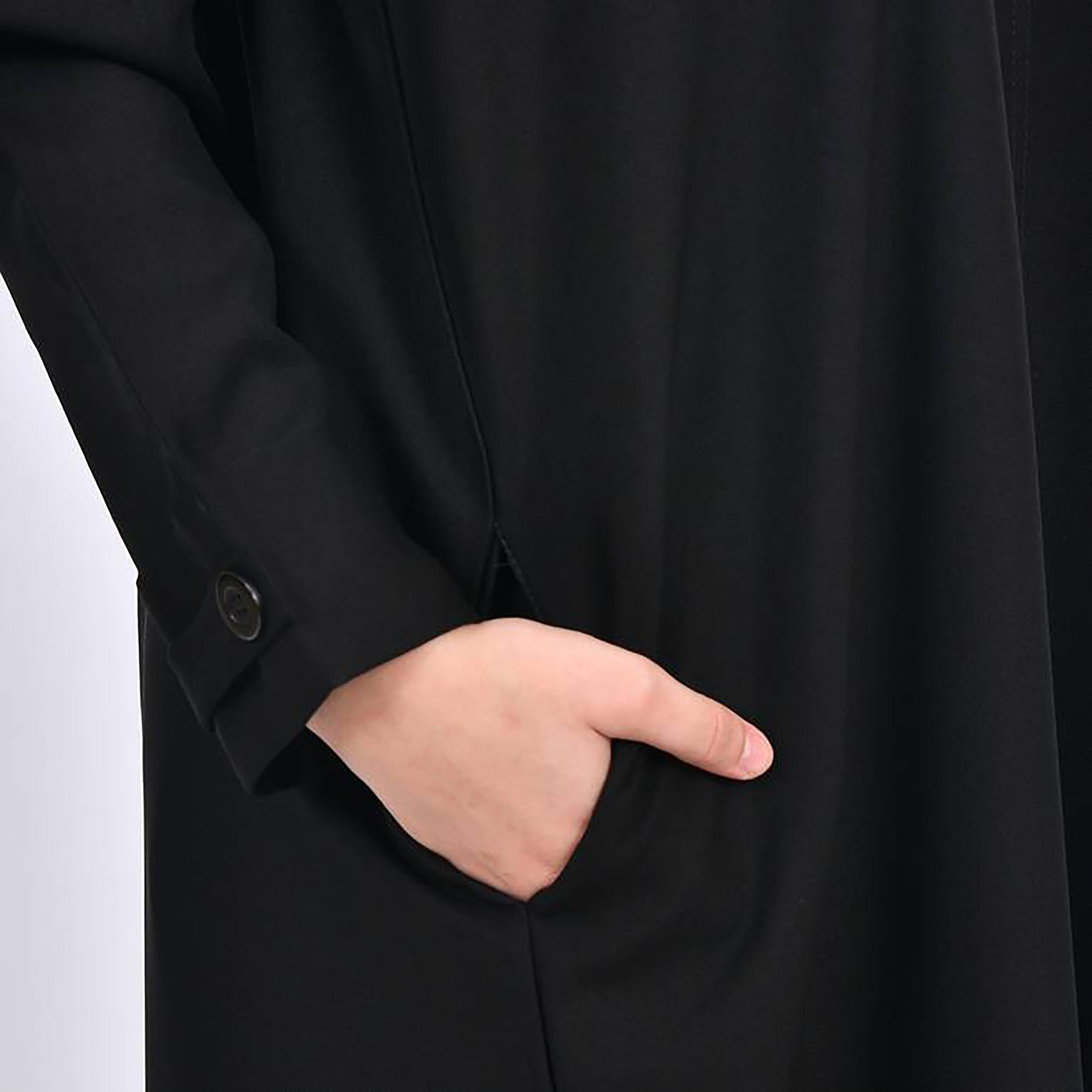 Hawraa Crepe Shawl Lapel Pleated Abaya with Hijab-girls-arabicclothing-abayas-image-3