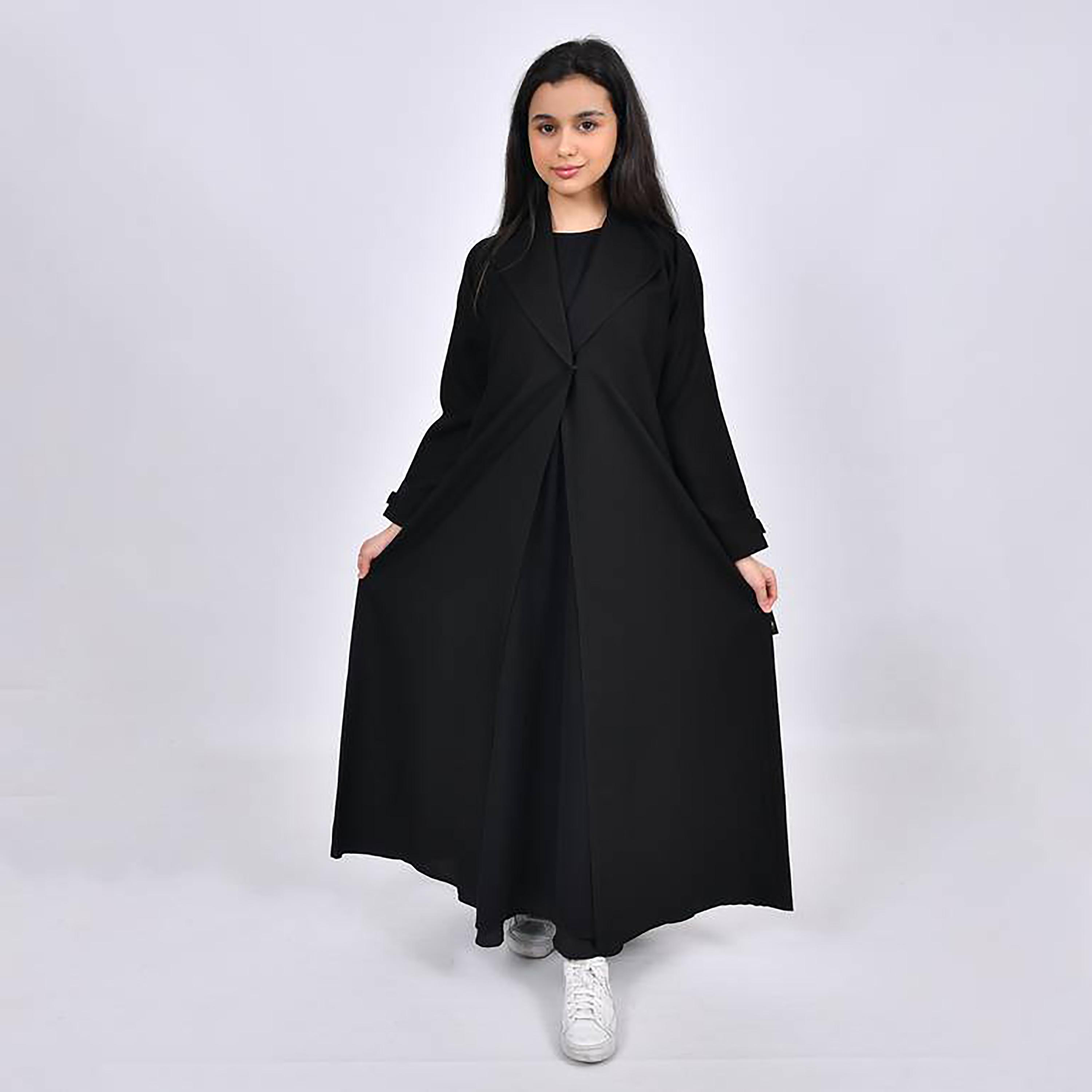Hawraa Crepe Shawl Lapel Pleated Abaya with Hijab-girls-arabicclothing-abayas-image-4