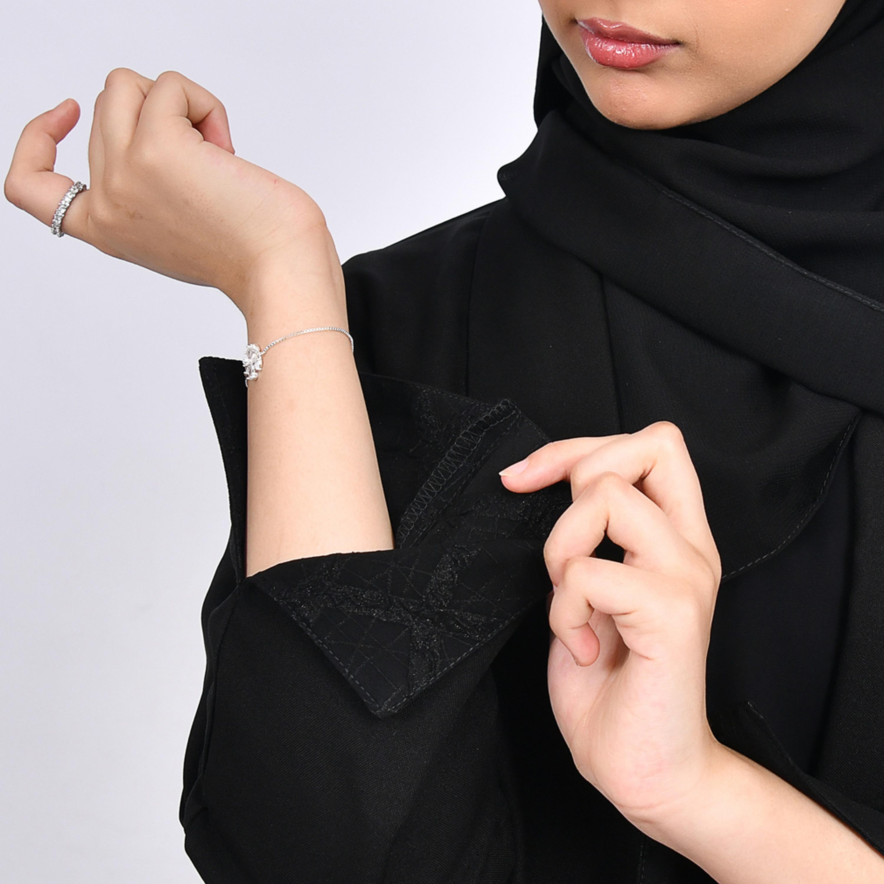 Hawraa Black Crepe Girls Cloche Abaya with Hijab-girls-arabicclothing-abayas-image-3