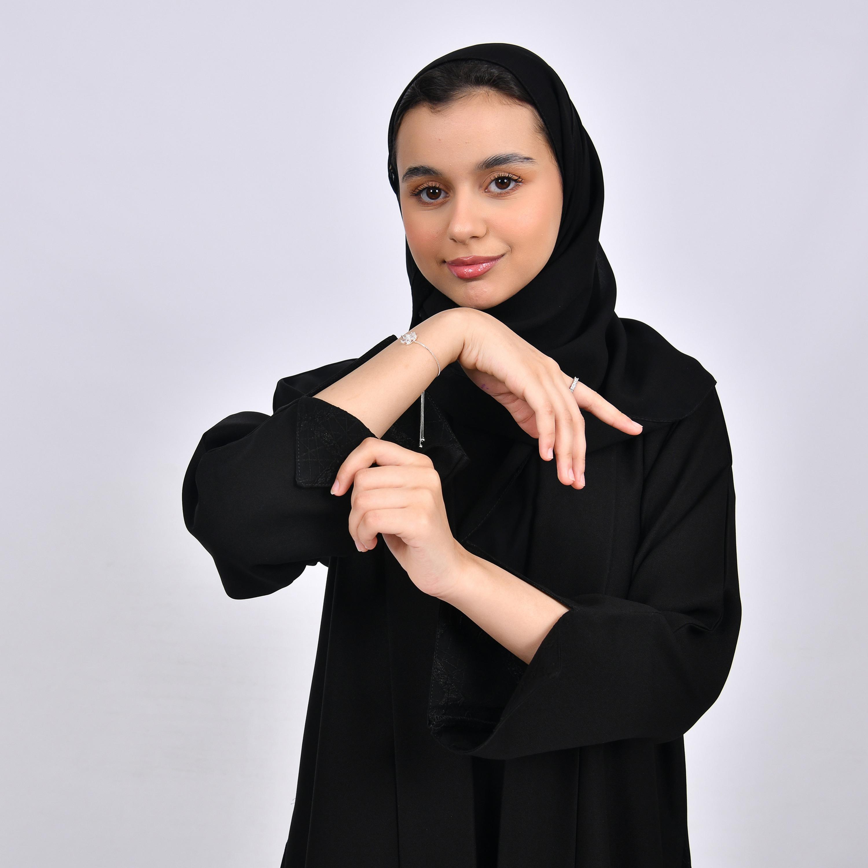 Hawraa Black Crepe Girls Cloche Abaya with Hijab-girls-arabicclothing-abayas-image-4