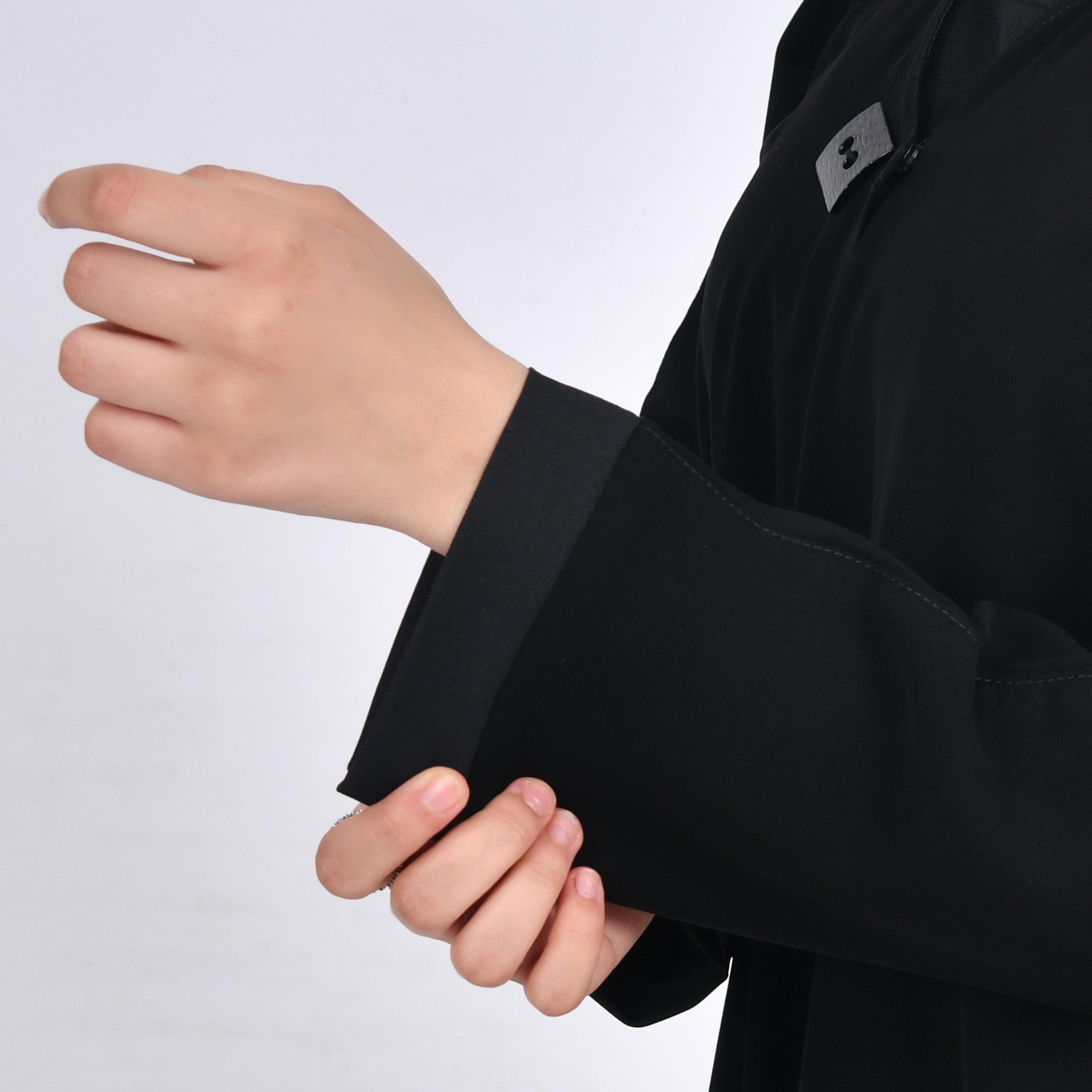 Hawraa Buttoned Black Crepe Girls Abaya with Hijab-girls-arabicclothing-abayas-image-3