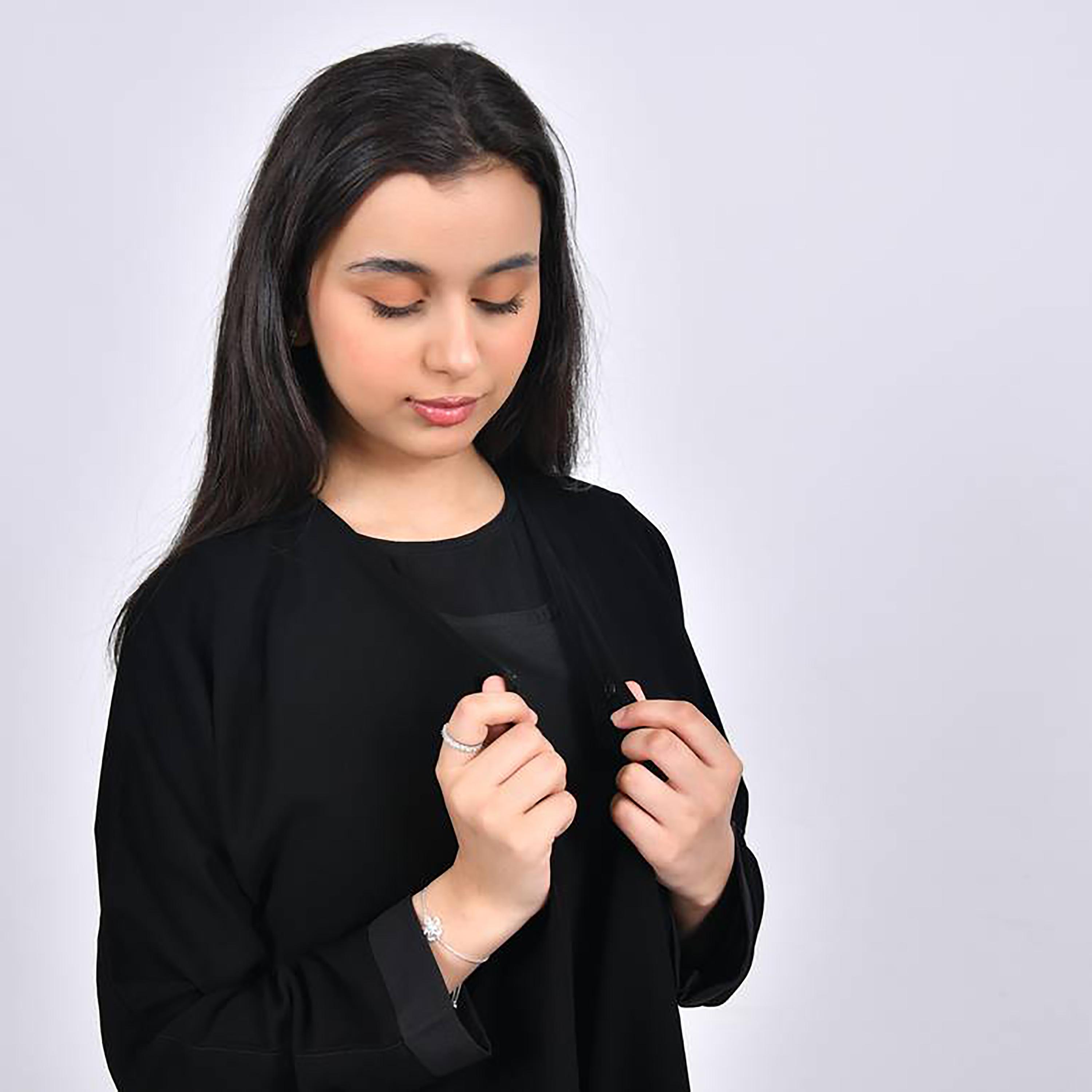 Hawraa Crepe Front Snap Button Closure Abaya with Hijab-girls-arabicclothing-abayas-image-2