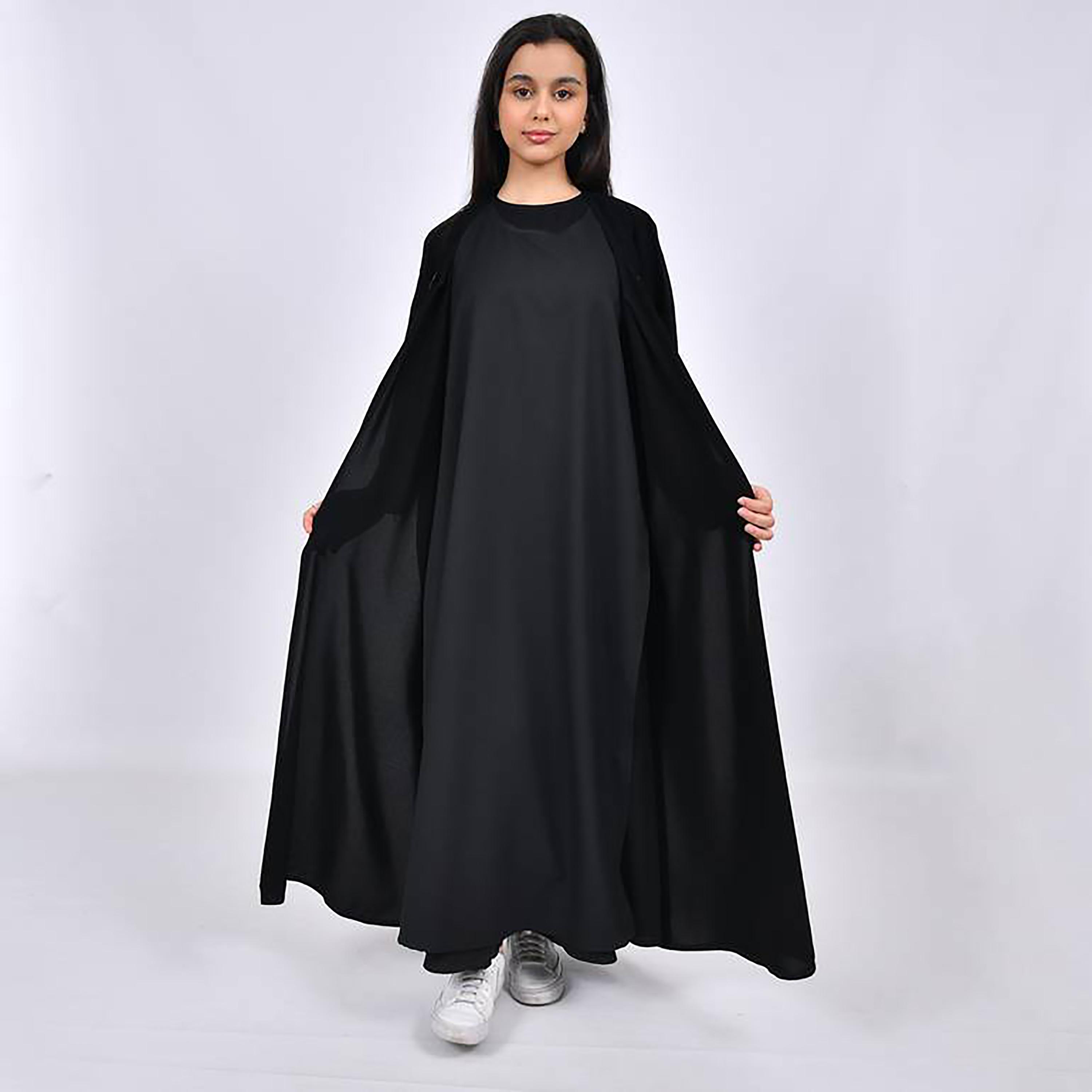 Hawraa Crepe Front Snap Button Closure Abaya with Hijab-girls-arabicclothing-abayas-image-4