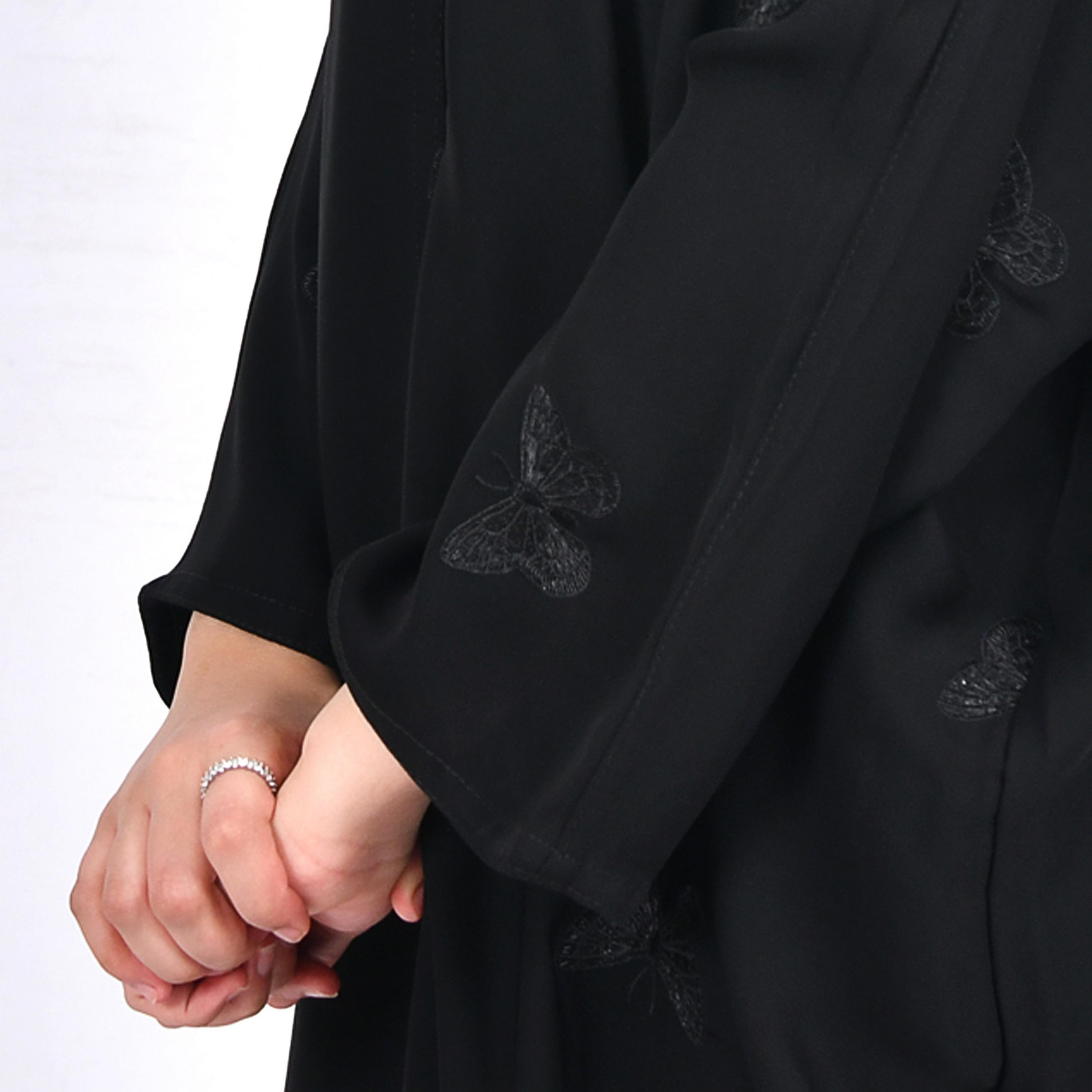 Hawraa Black Embroidered Crepe Girls Abaya with Hijab-girls-arabicclothing-abayas-image-3