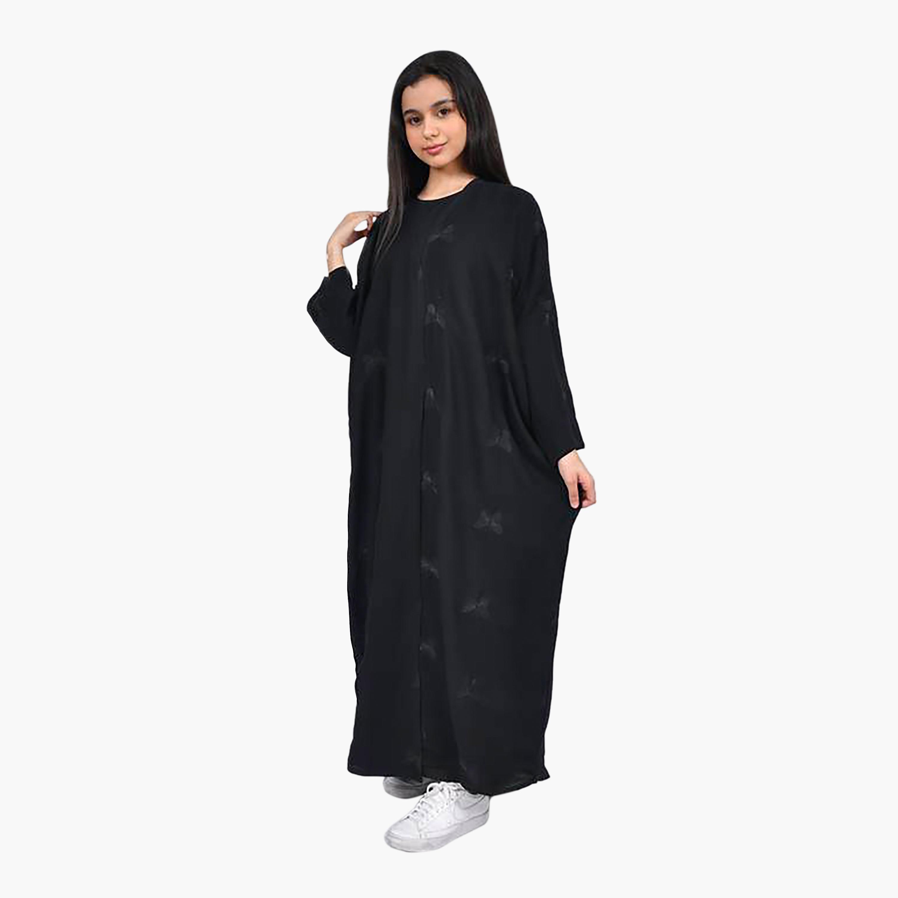 Hawraa Crepe Butterflies Embroidered Abaya with Hijab-girls-arabicclothing-prayer-image-1